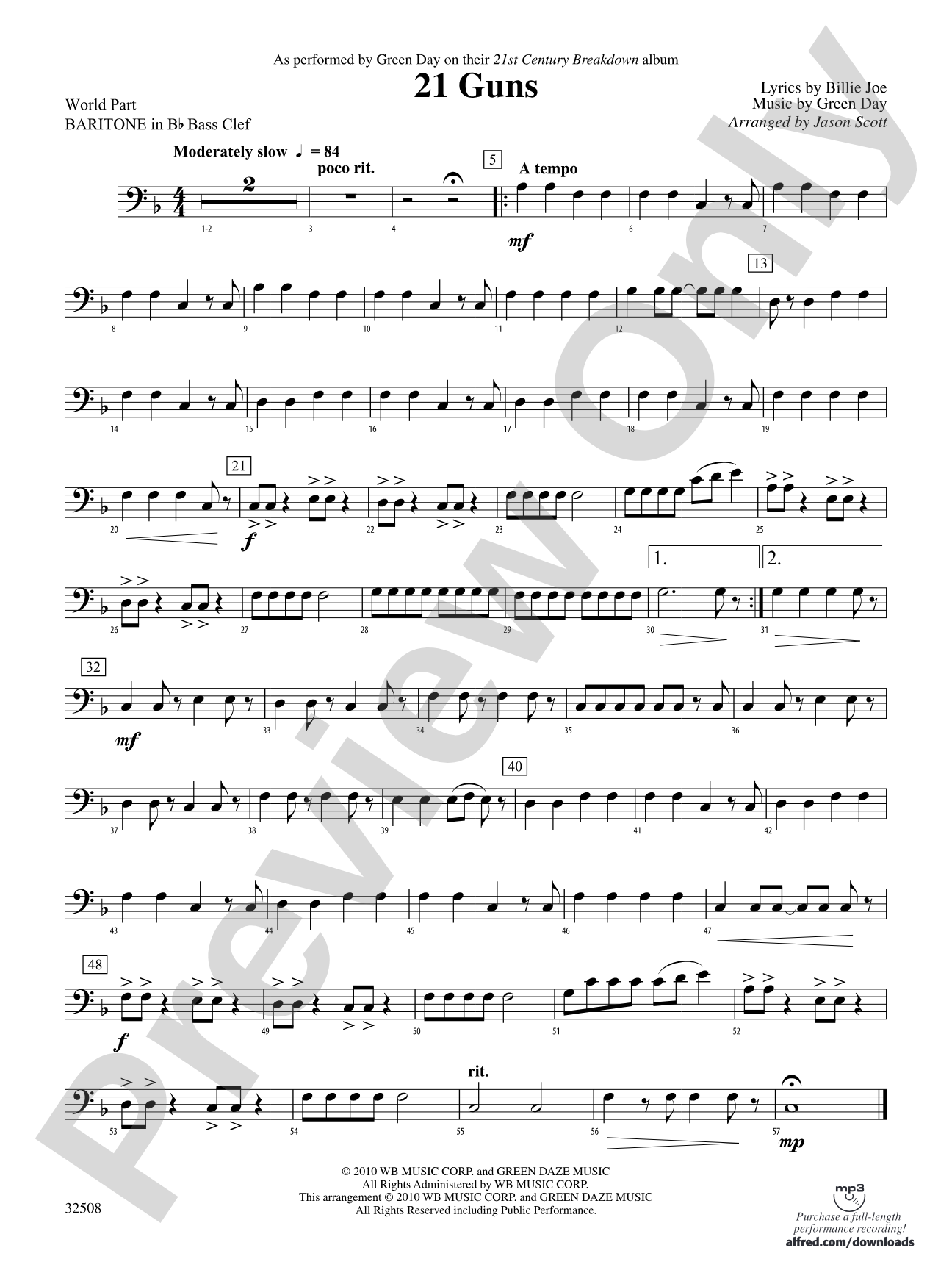 21 Guns: (wp) B-flat Baritone B.C.