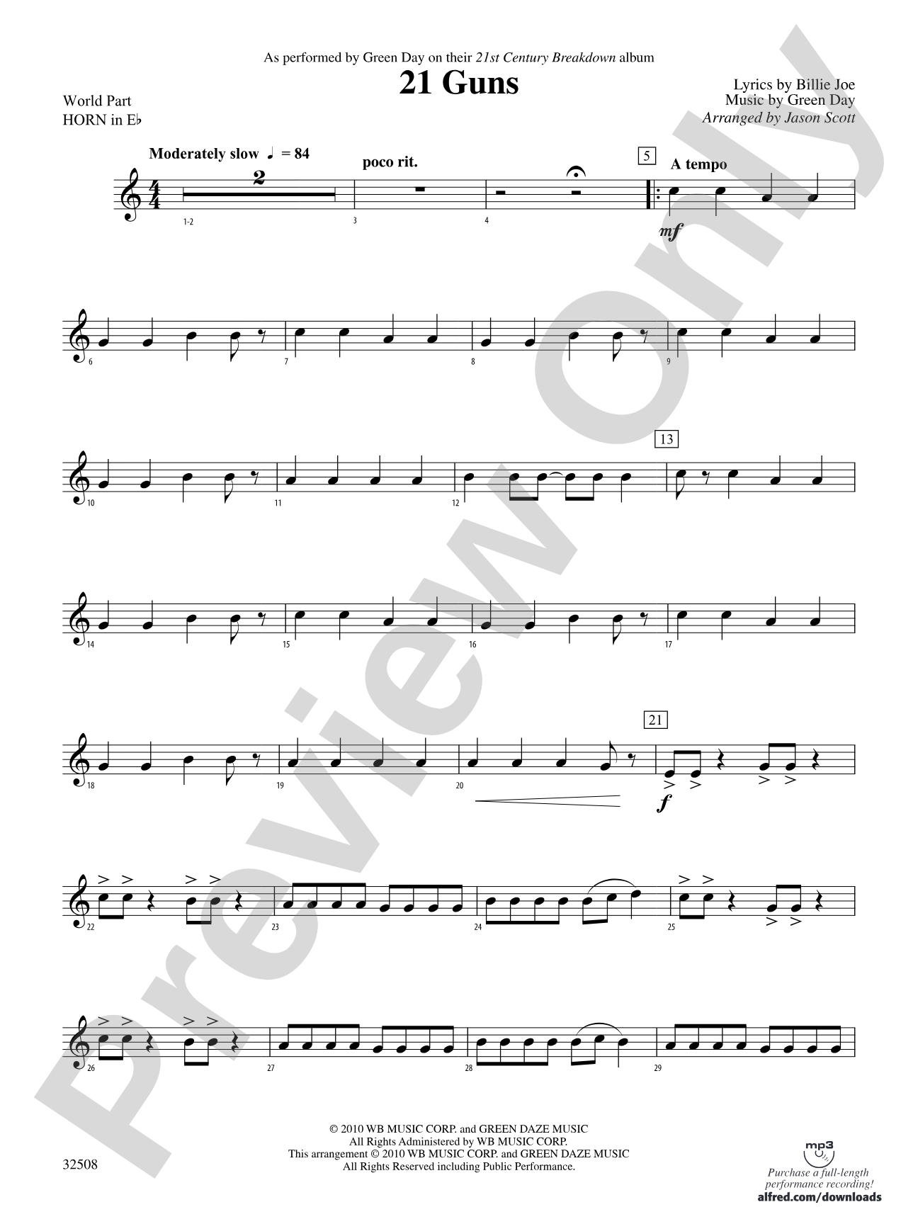 21 Guns: (wp) 1st Horn in E-flat