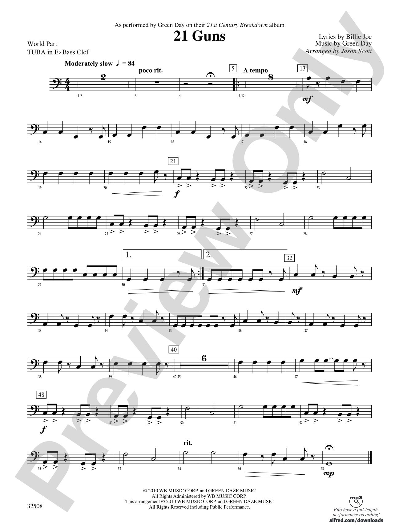 21 Guns: (wp) E-flat Tuba B.C.