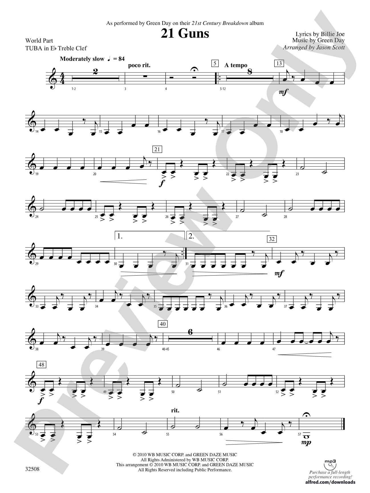 21 Guns: (wp) E-flat Tuba T.C.