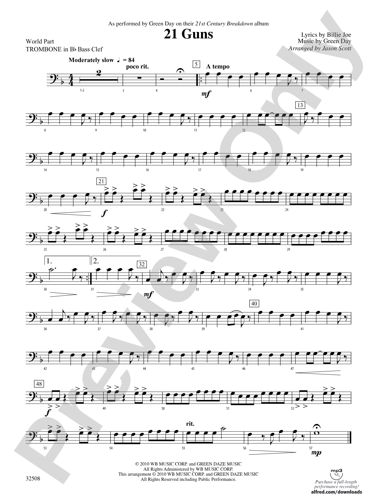 21 Guns: (wp) 1st B-flat Trombone B.C.