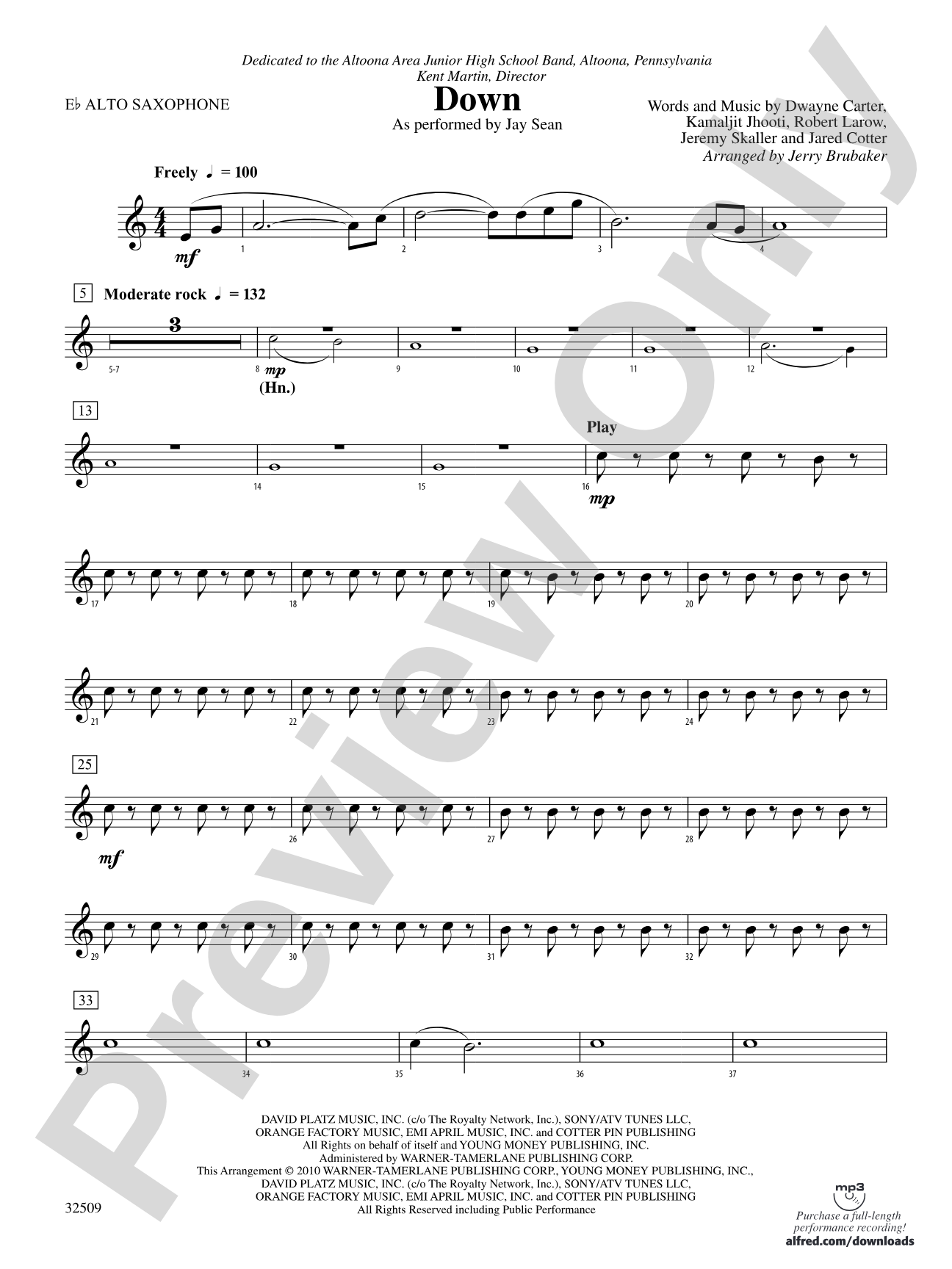 Down: E-flat Alto Saxophone