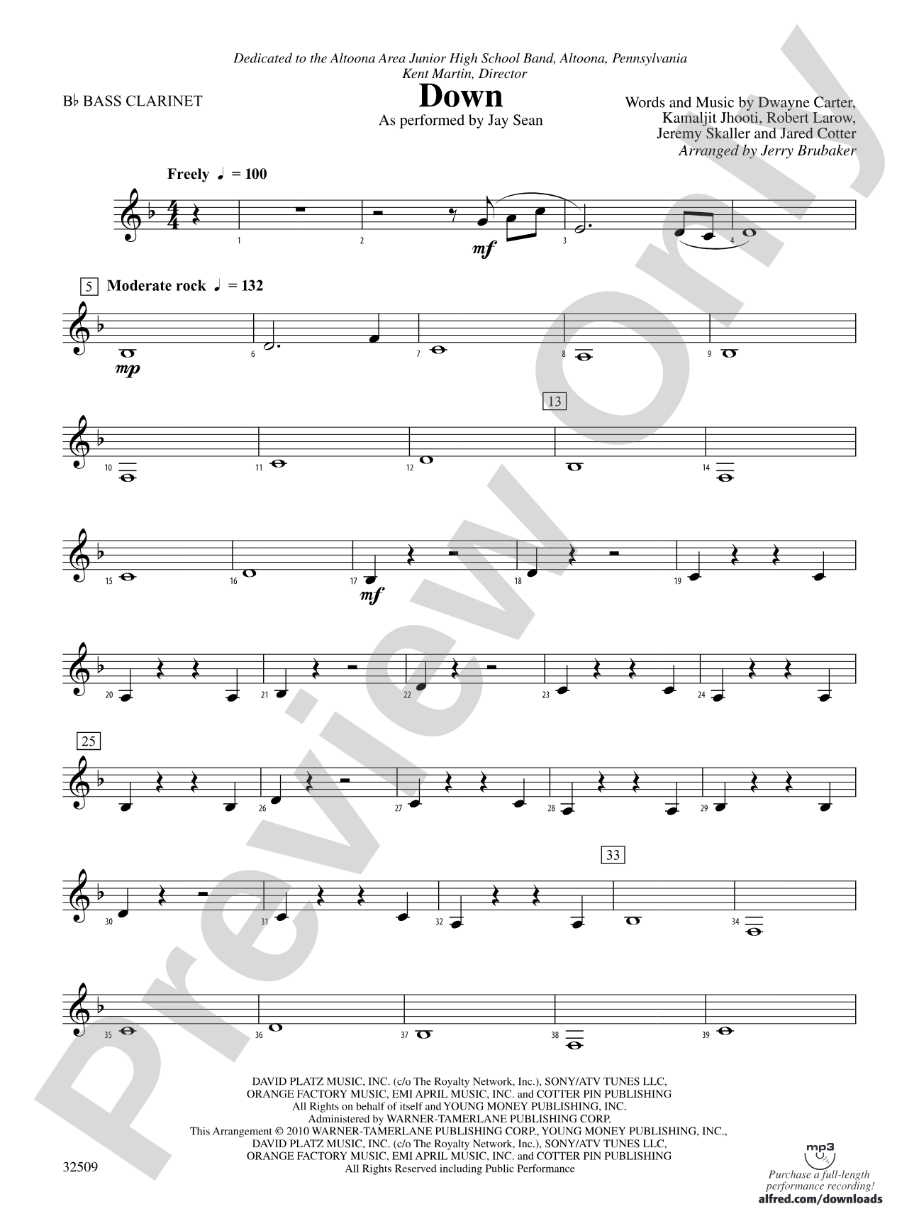 Down: B-flat Bass Clarinet