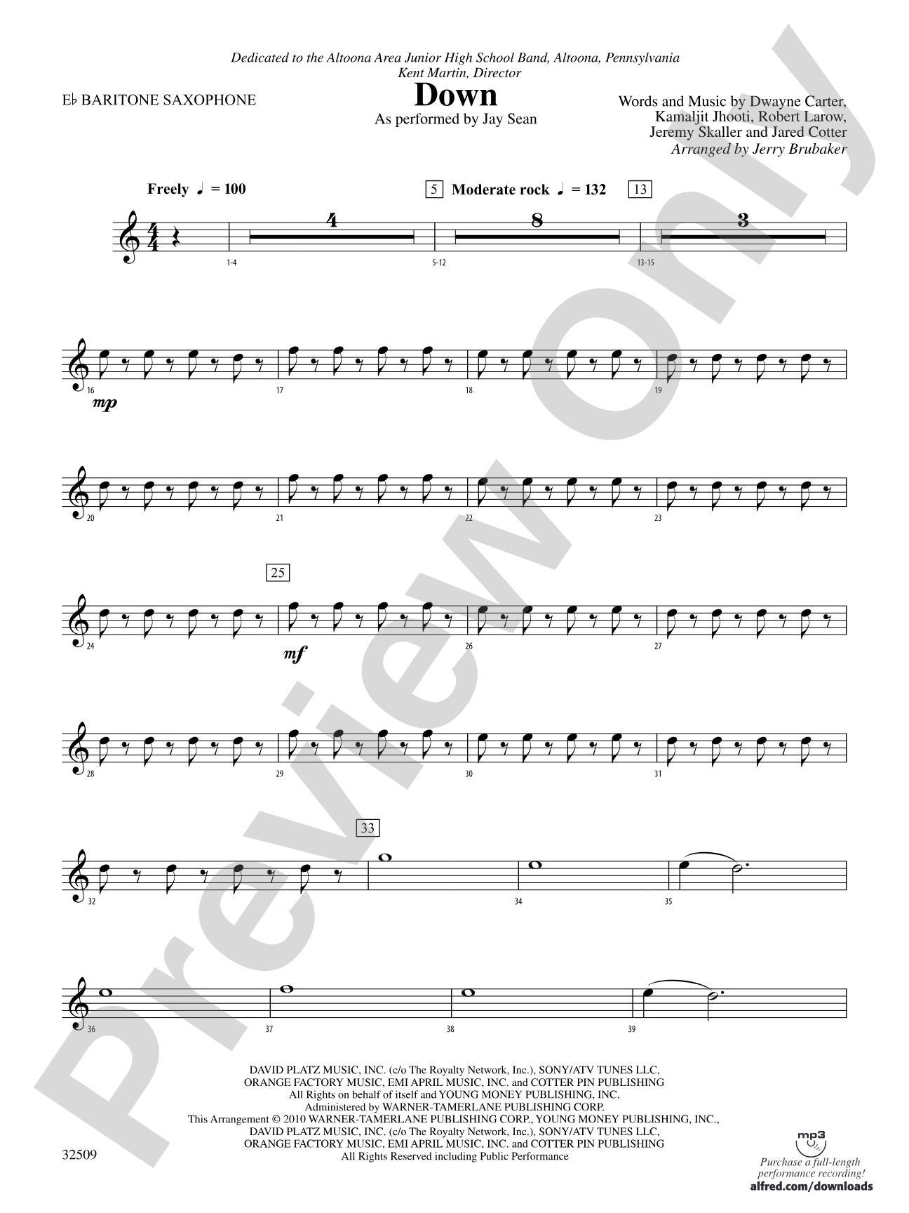 Down: E-flat Baritone Saxophone