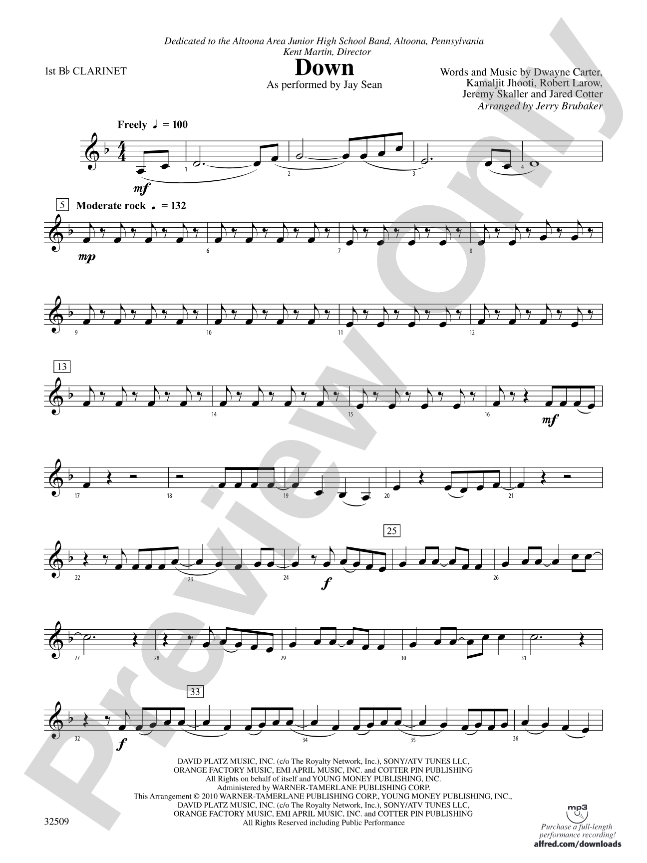 Down: 1st B-flat Clarinet