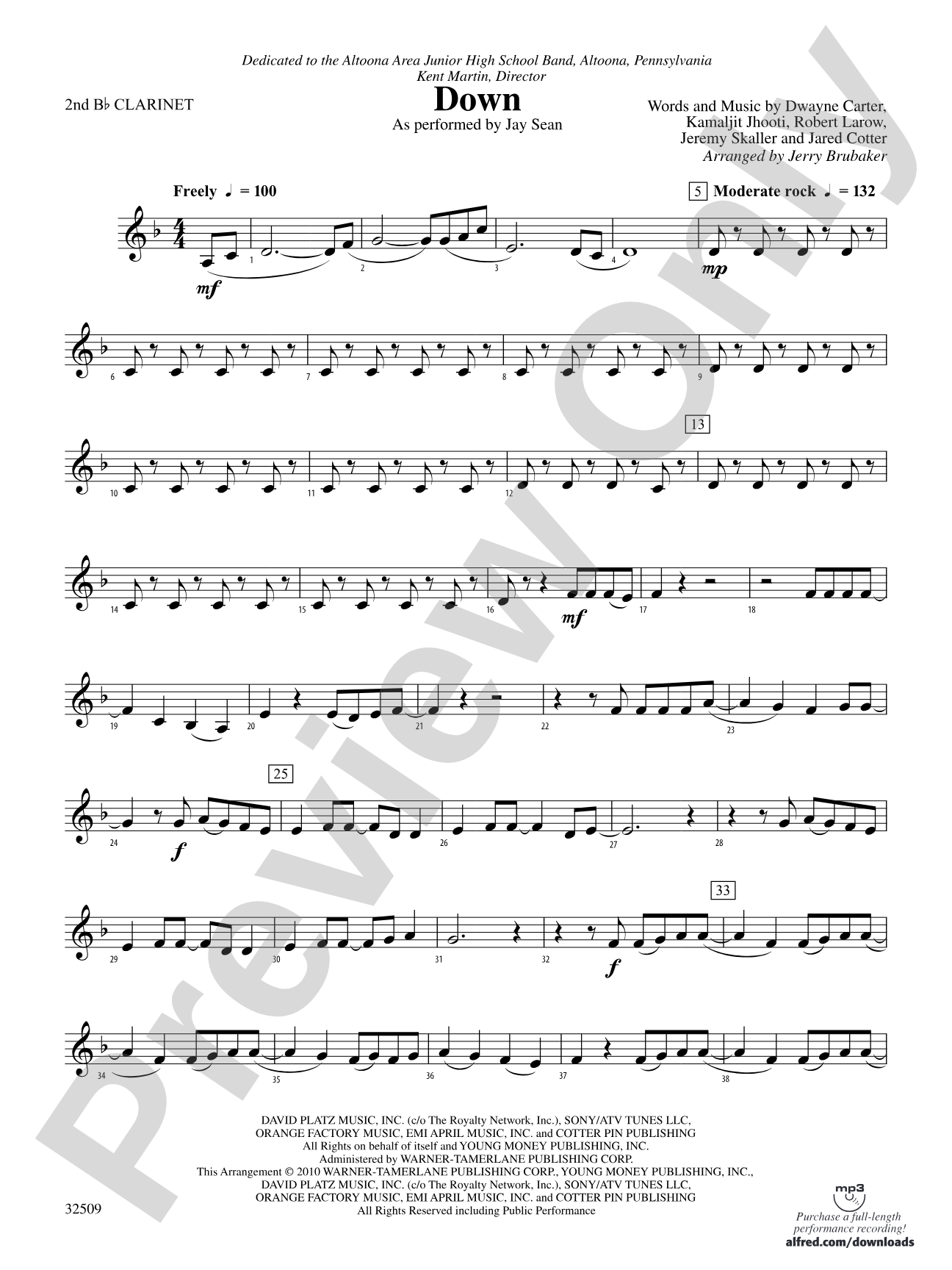 Down: 2nd B-flat Clarinet