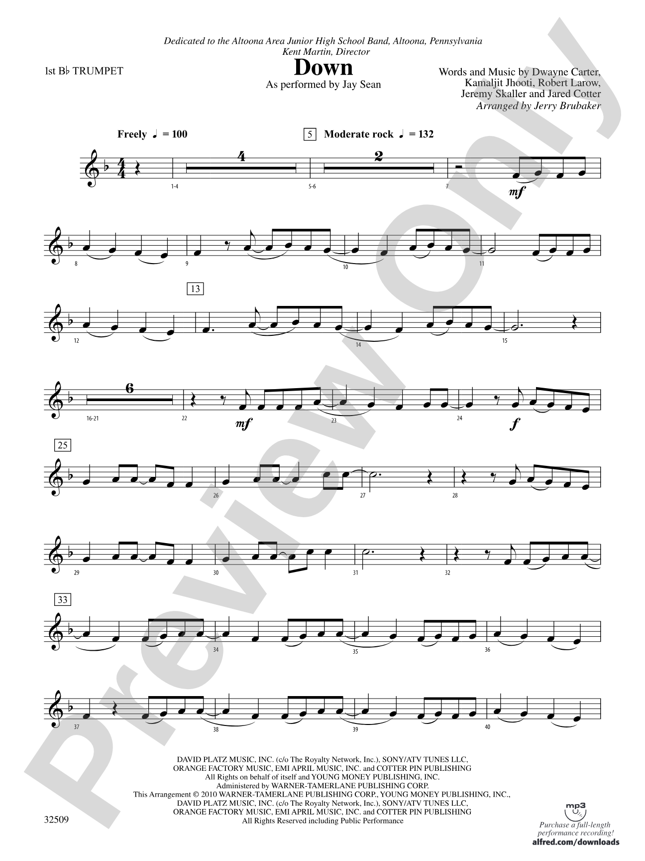 Down: 1st B-flat Trumpet