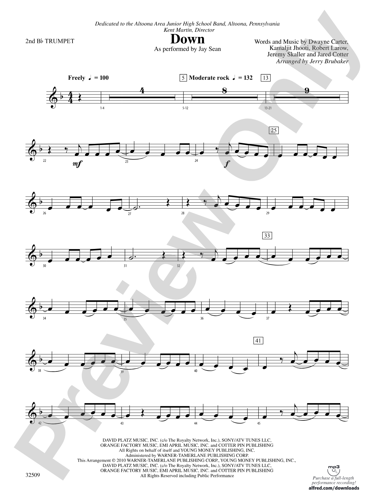Down: 2nd B-flat Trumpet