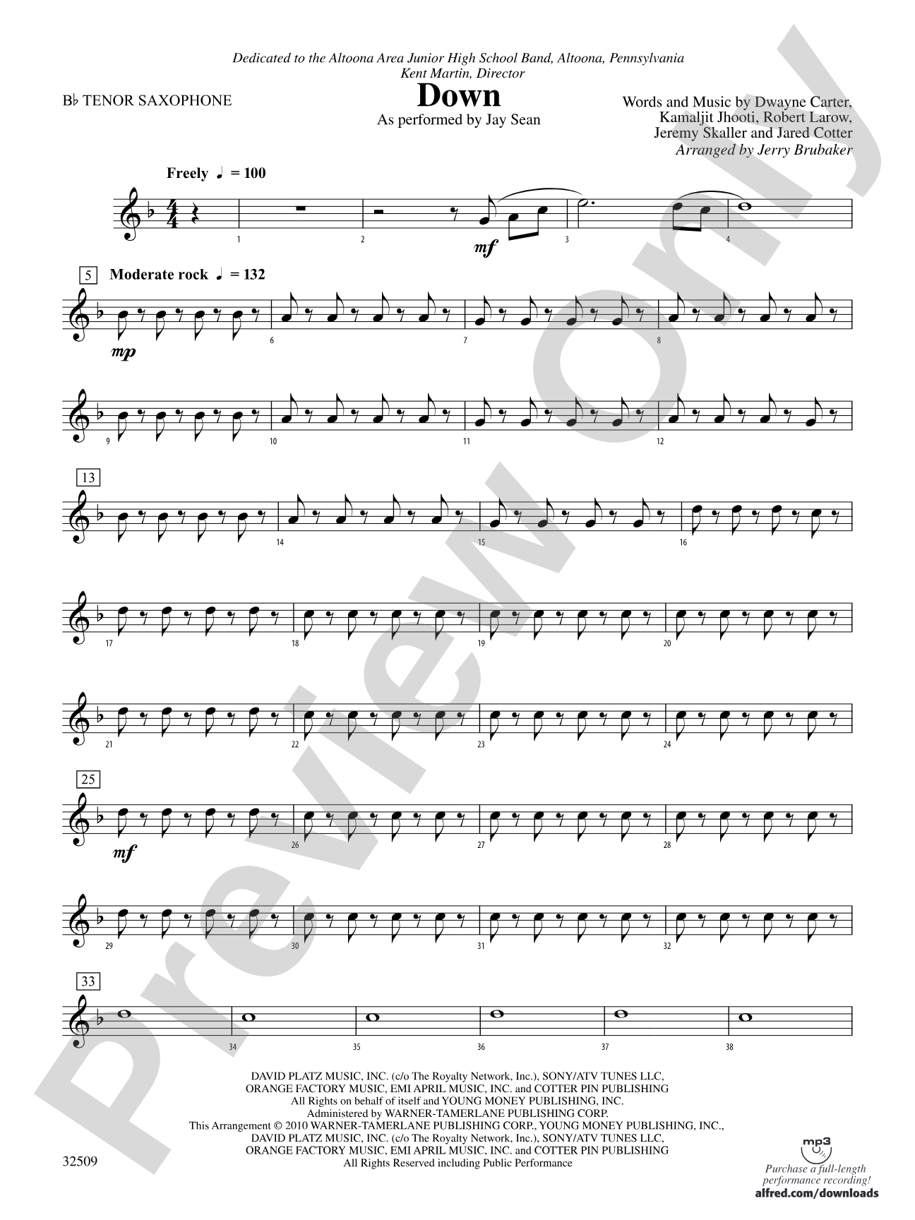 Down: B-flat Tenor Saxophone