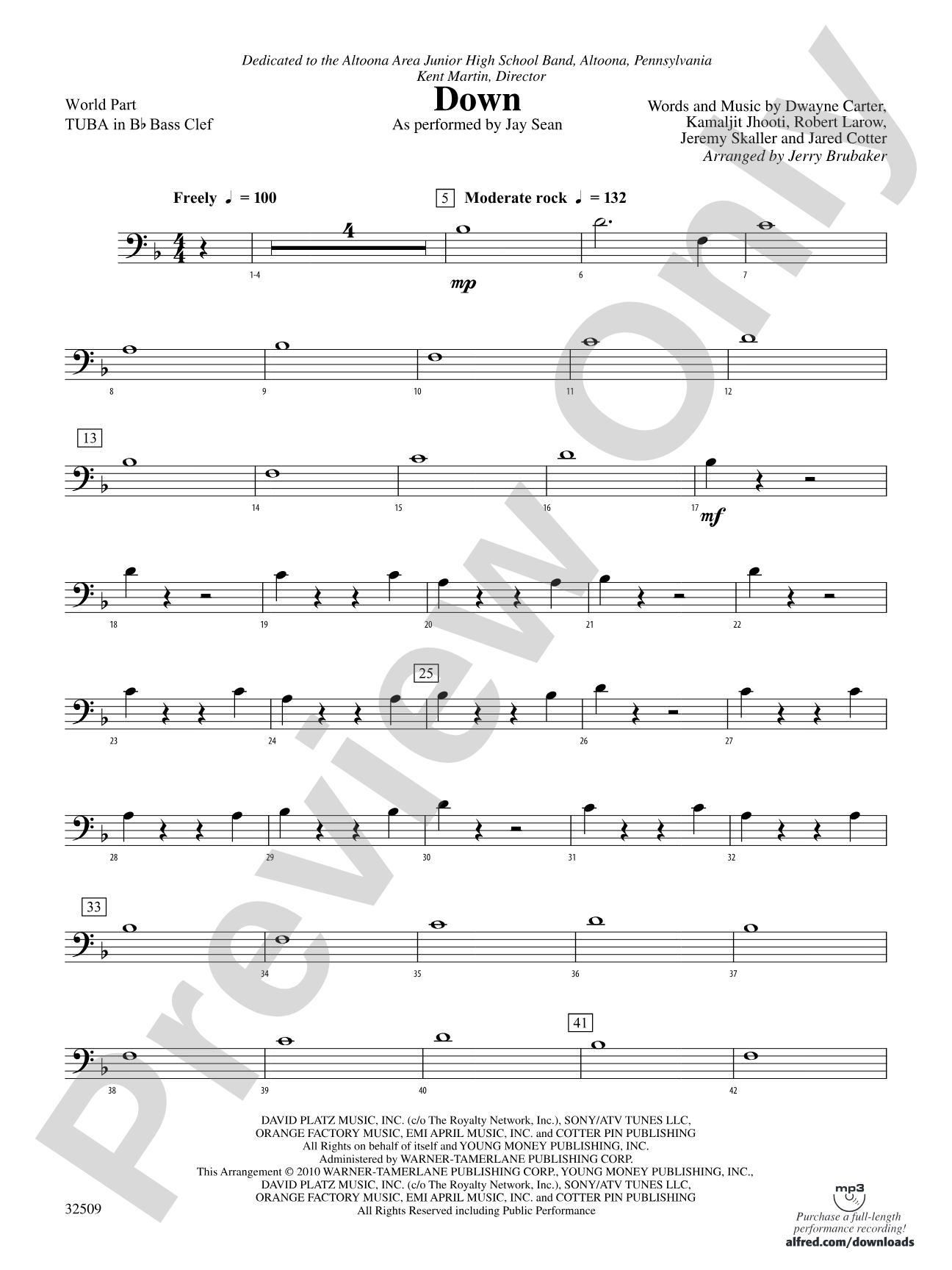 Down: (wp) B-flat Tuba B.C.