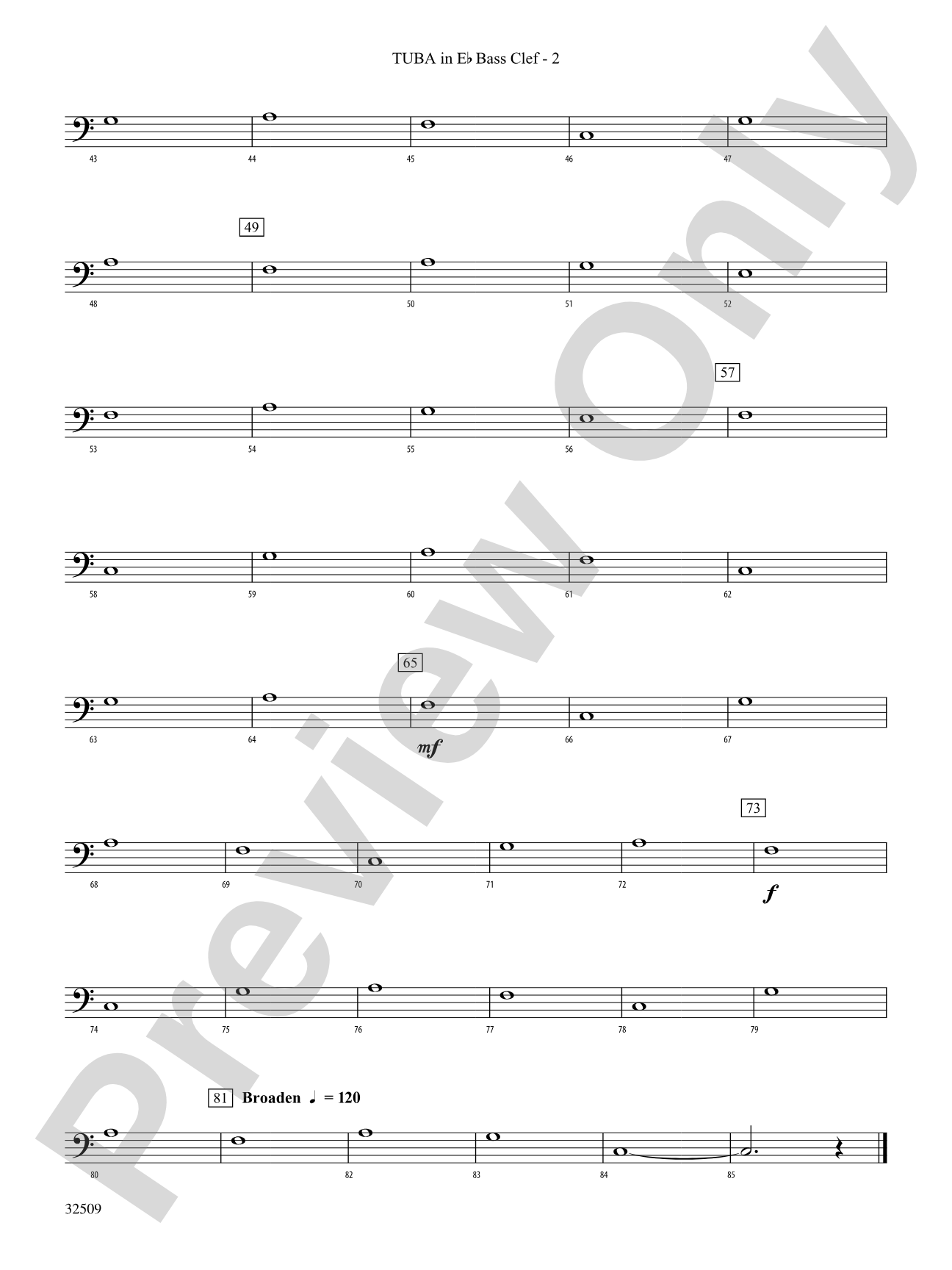 Down: (wp) E-flat Tuba B.C.