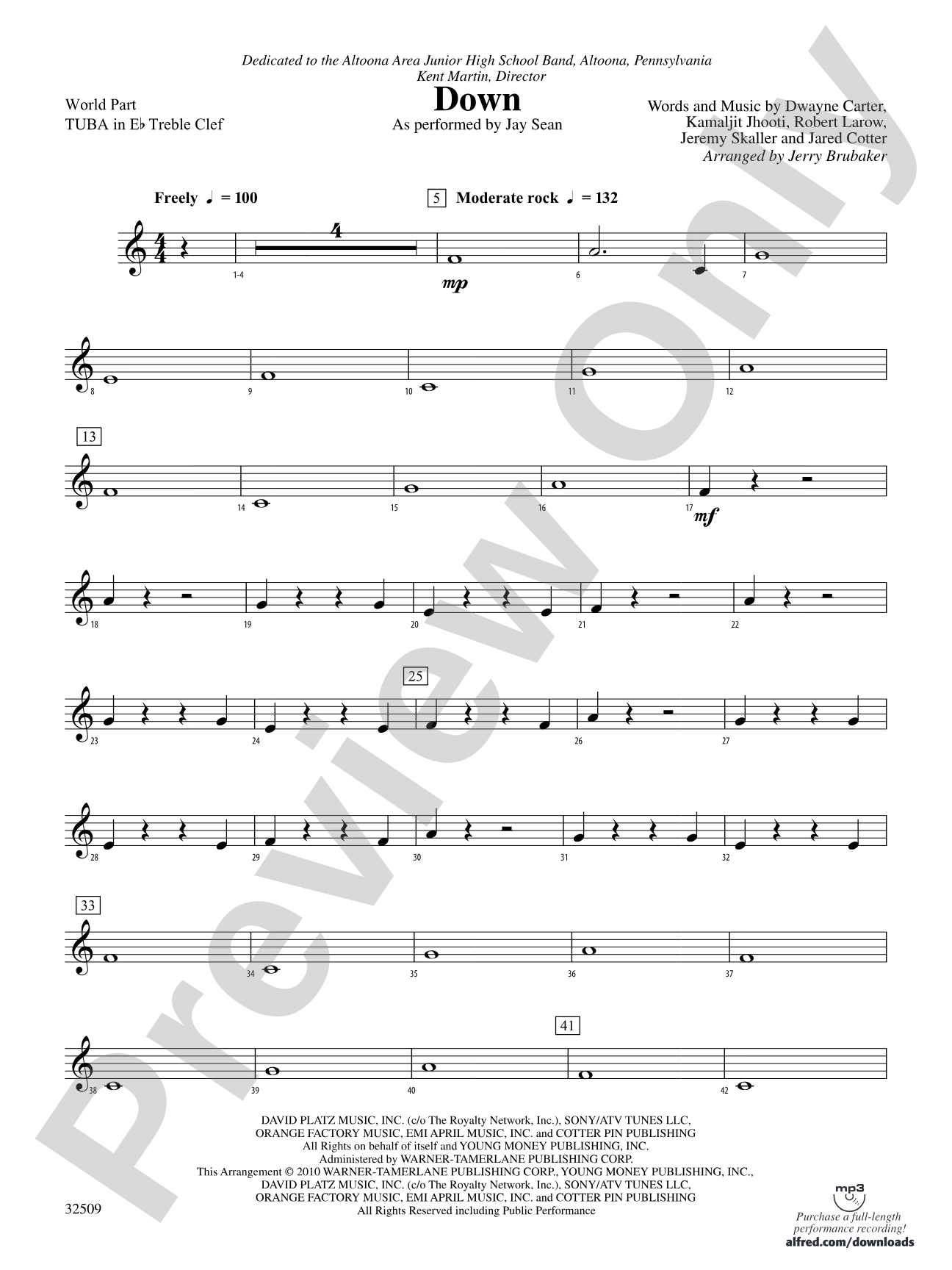 Down: (wp) E-flat Tuba T.C.