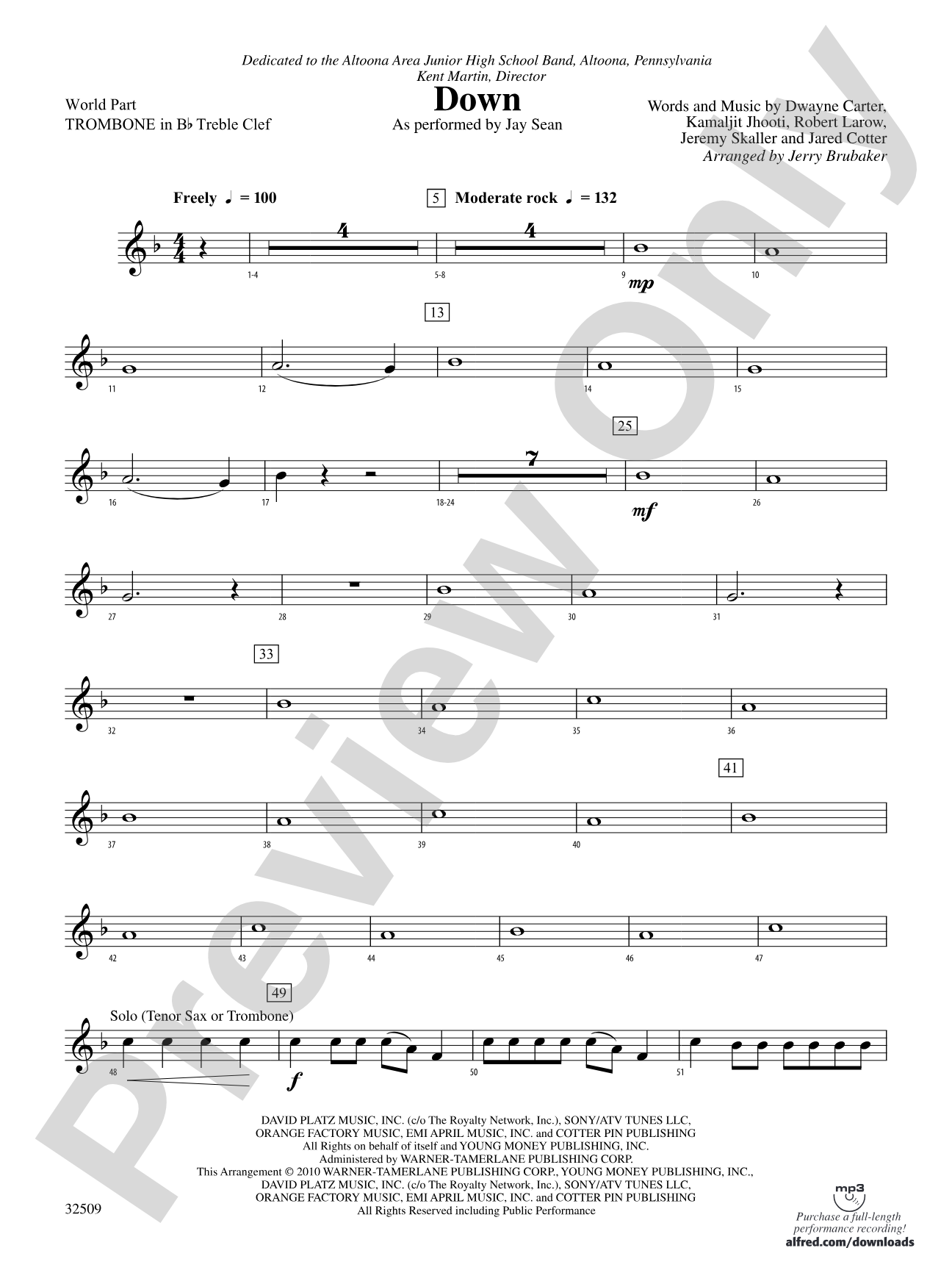 Down: (wp) 1st B-flat Trombone T.C.