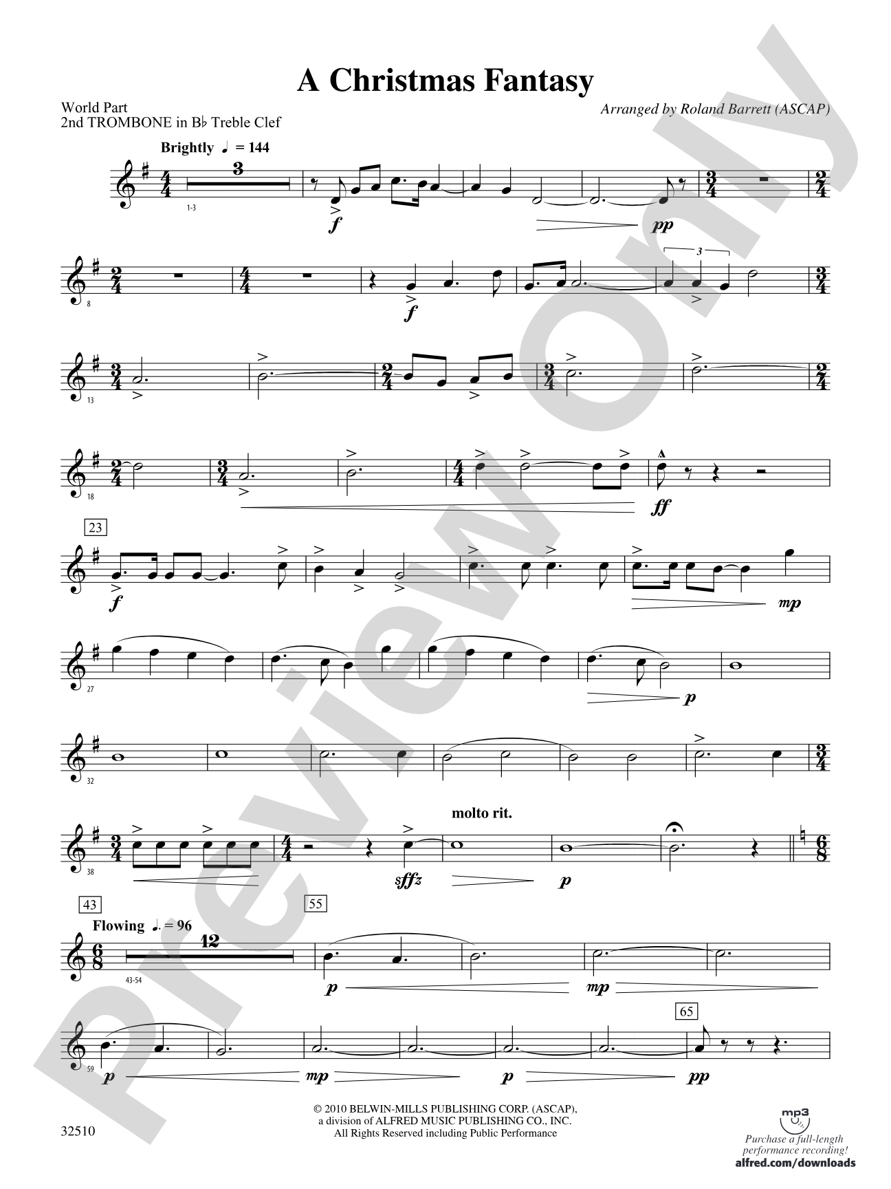 A Christmas Fantasy: (wp) 2nd B-flat Trombone T.C.