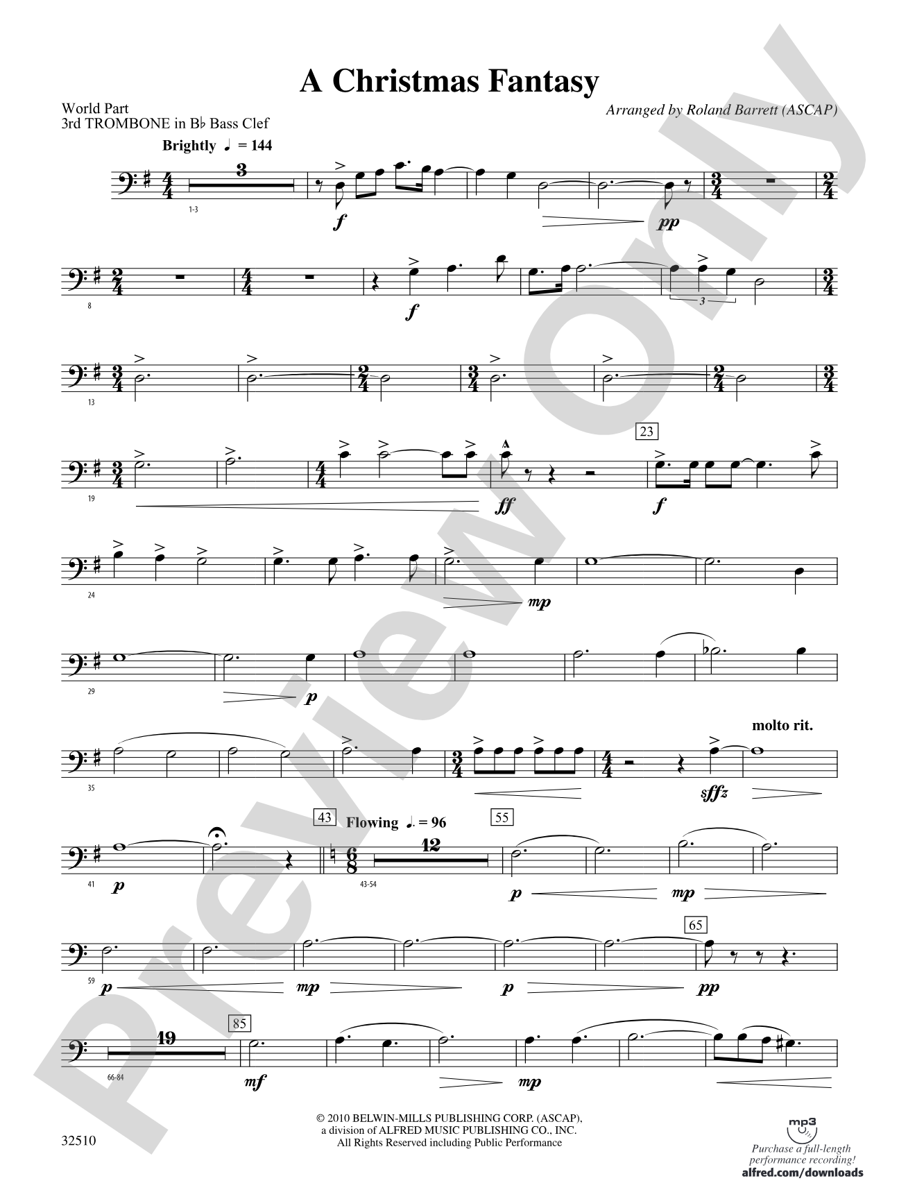 A Christmas Fantasy: (wp) 3rd B-flat Trombone B.C.