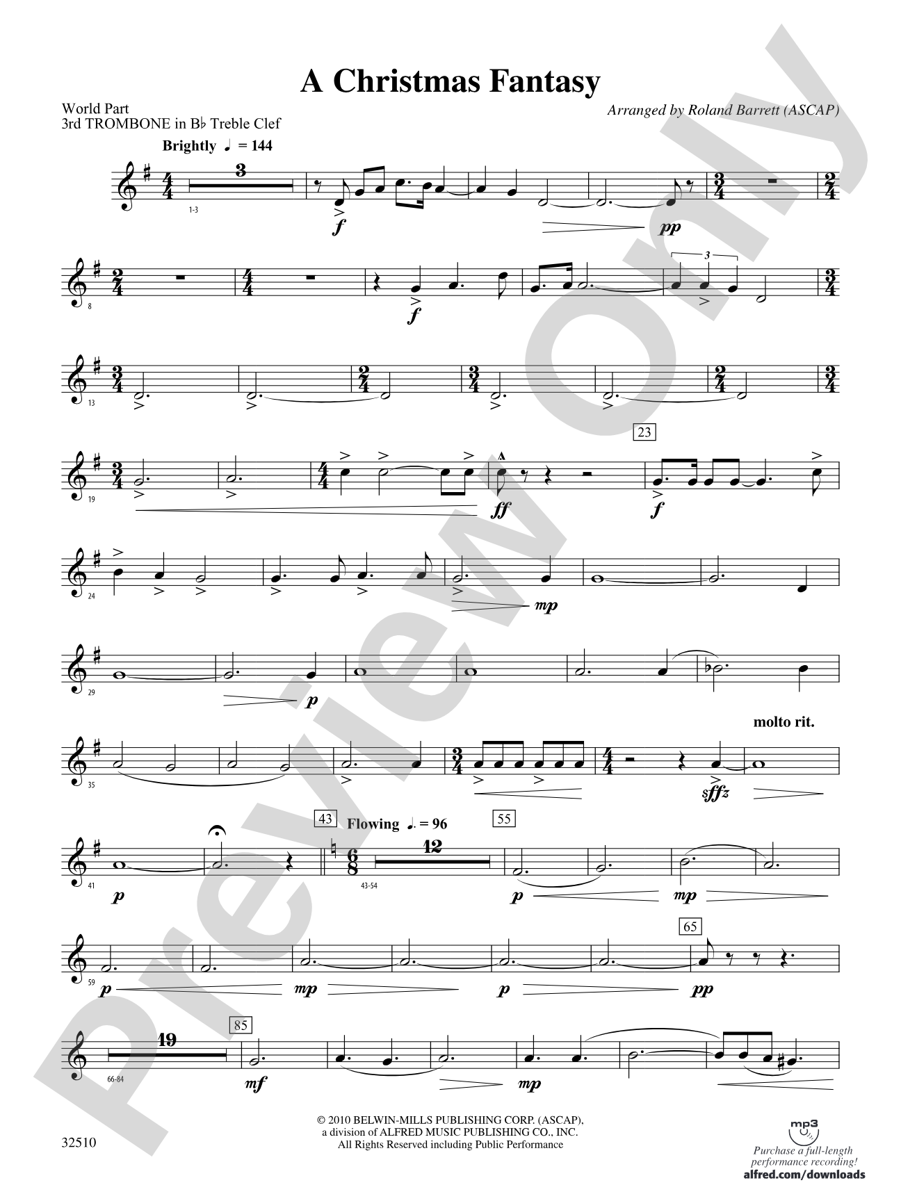 A Christmas Fantasy: (wp) 3rd B-flat Trombone T.C.