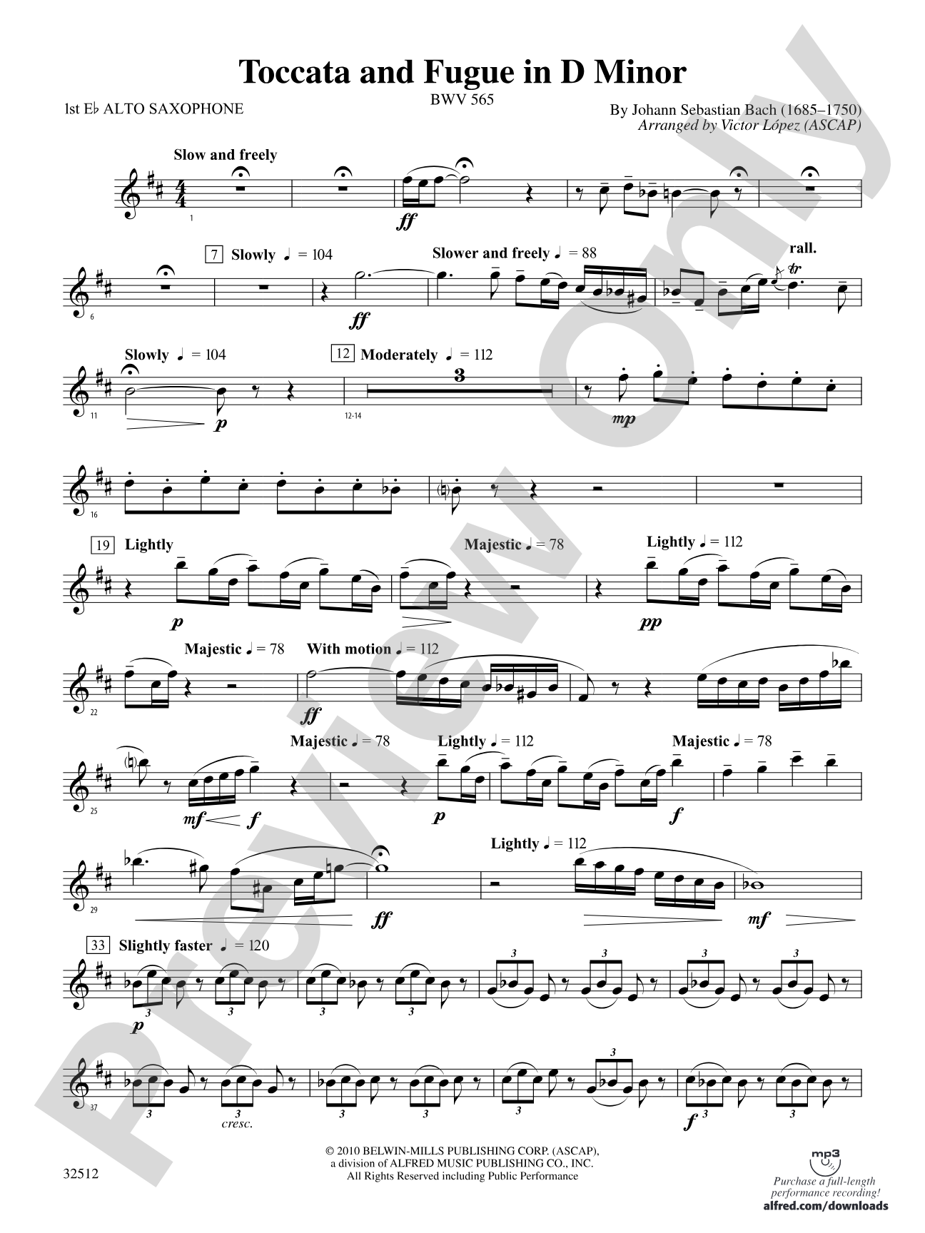 Toccata and Fugue in D Minor: E-flat Alto Saxophone