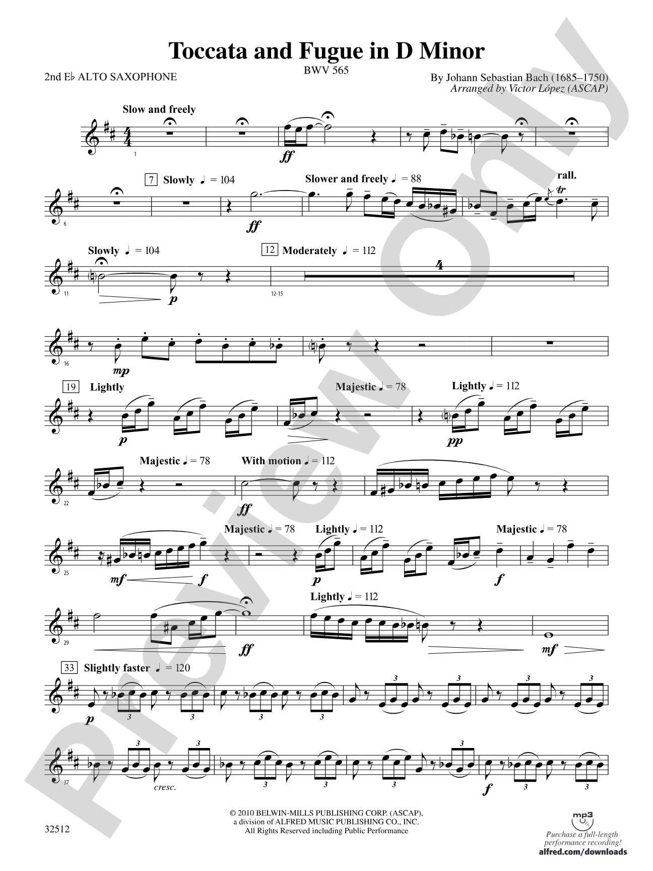 Toccata and Fugue in D Minor: 2nd E-flat Alto Saxophone