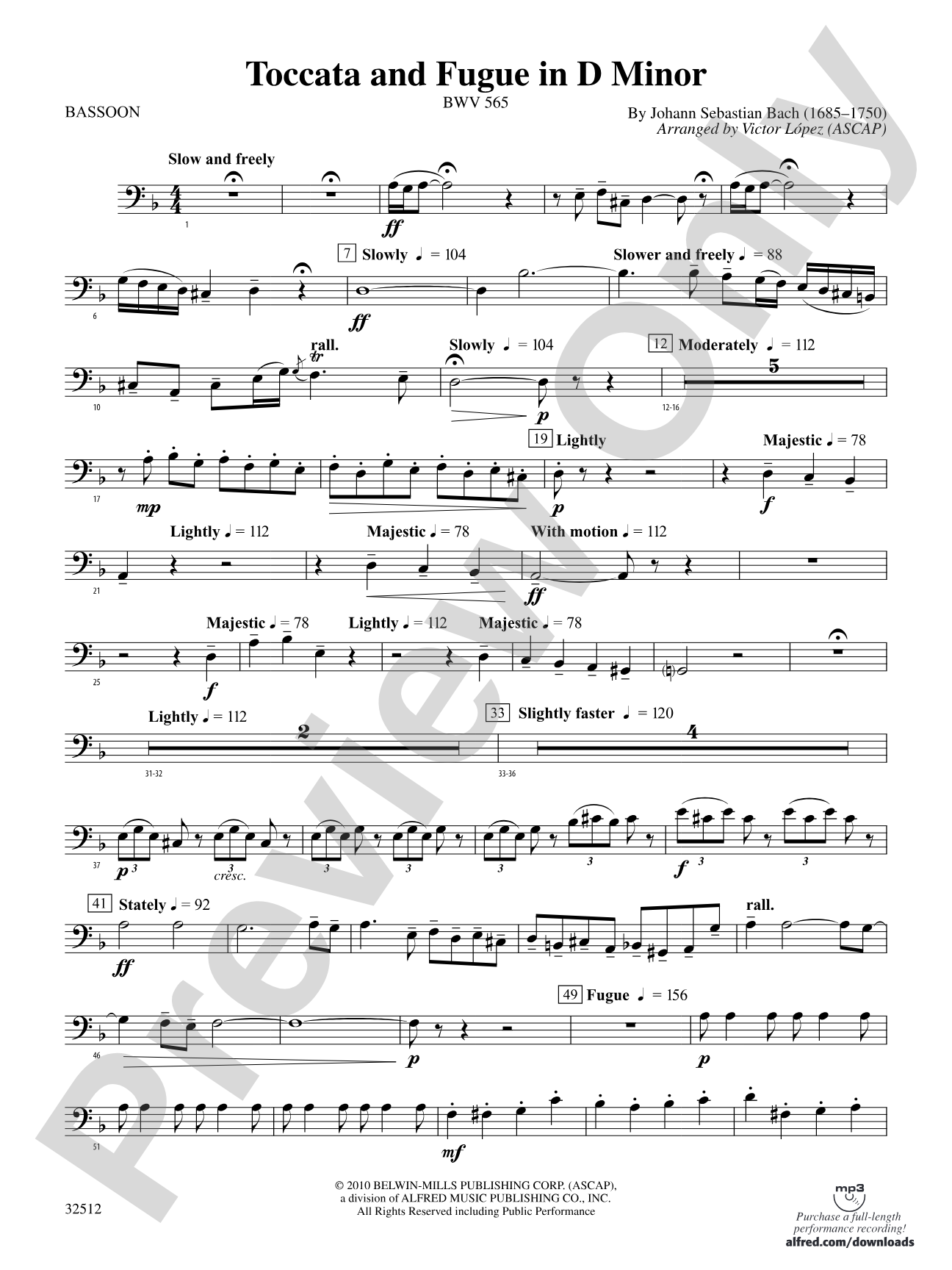 Toccata and Fugue in D Minor: Bassoon