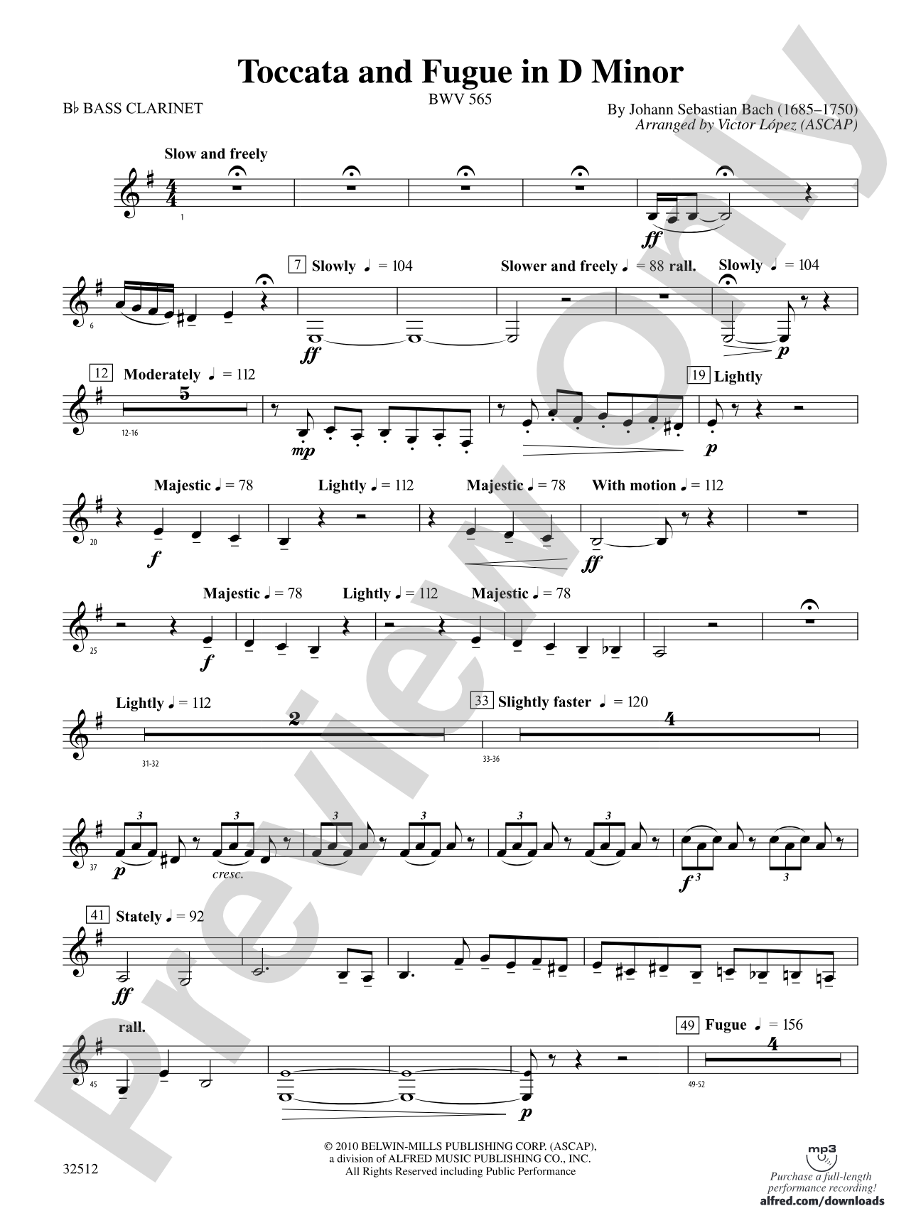 Toccata and Fugue in D Minor: B-flat Bass Clarinet