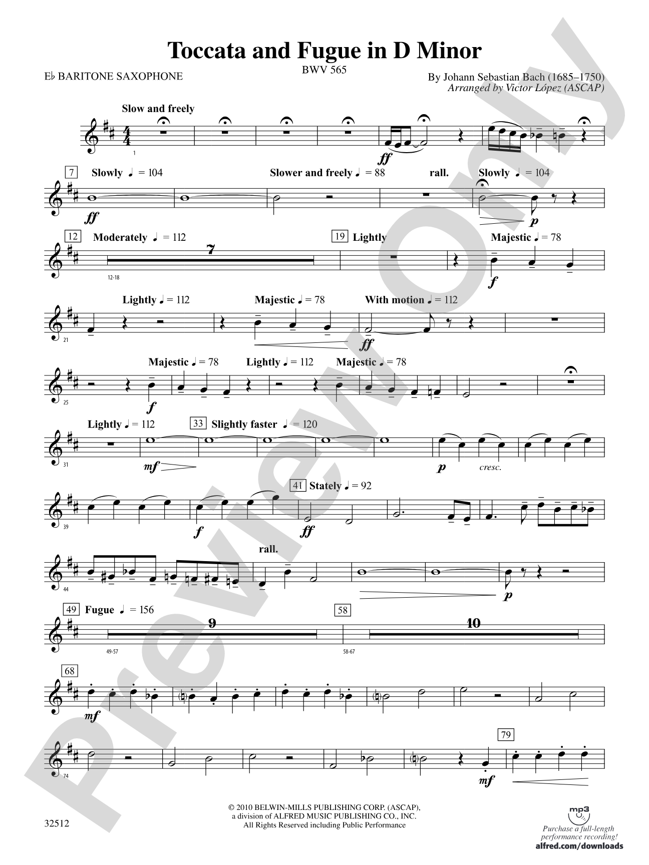 Toccata and Fugue in D Minor: E-flat Baritone Saxophone