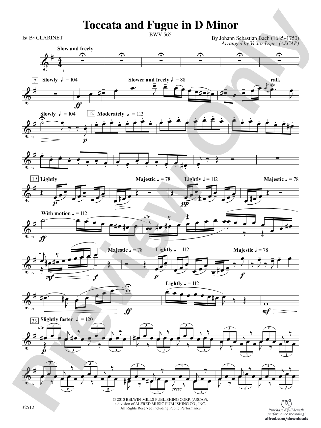 Toccata and Fugue in D Minor: 1st B-flat Clarinet