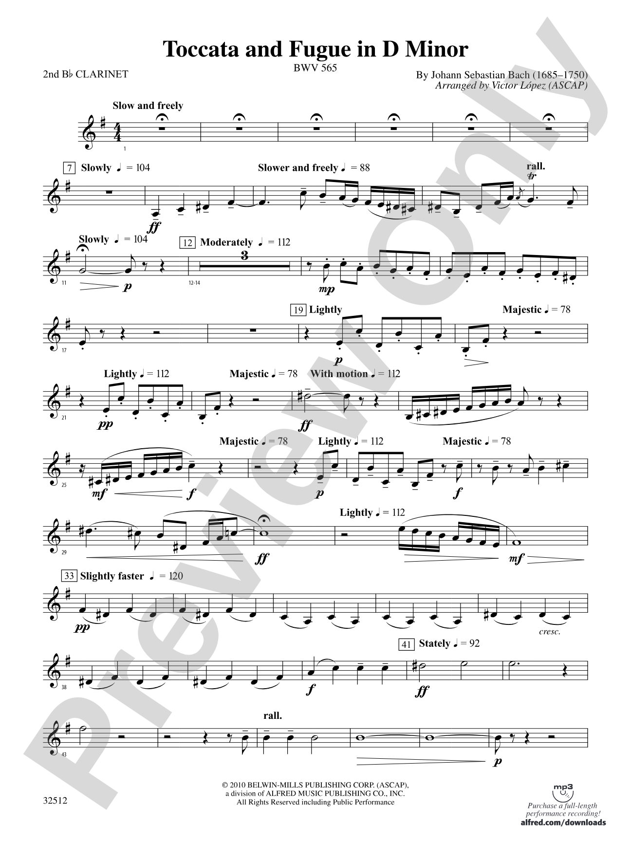 Toccata and Fugue in D Minor: 2nd B-flat Clarinet