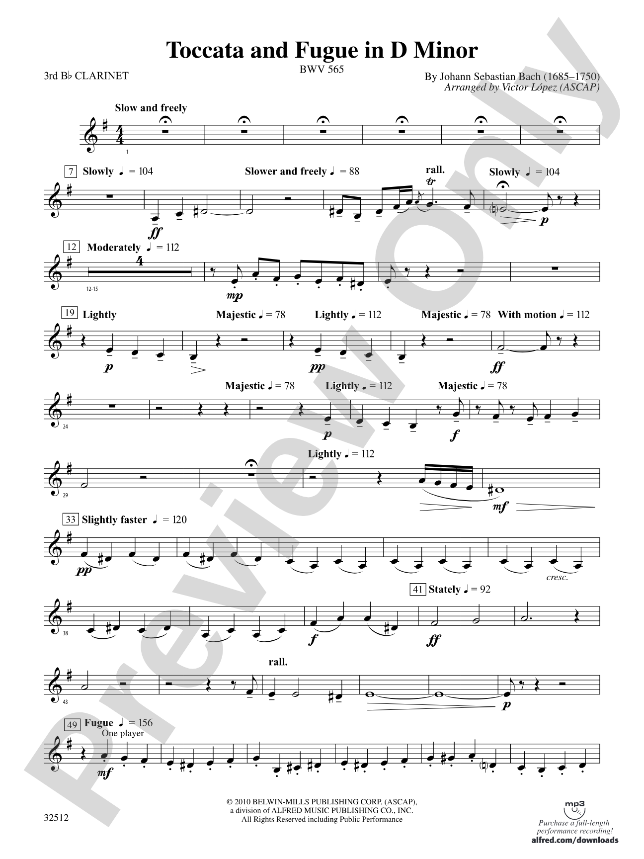 Toccata and Fugue in D Minor: 3rd B-flat Clarinet