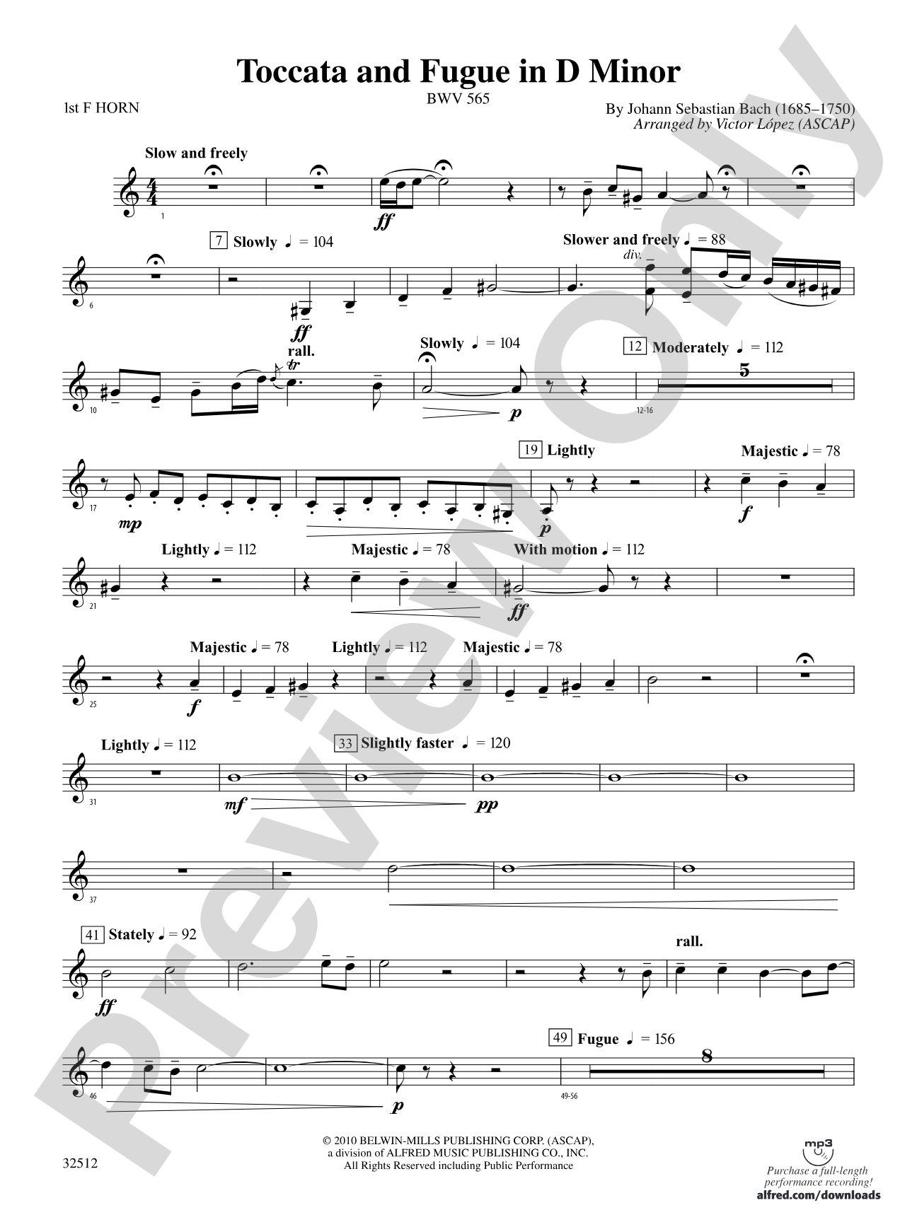 Toccata and Fugue in D Minor: 1st F Horn