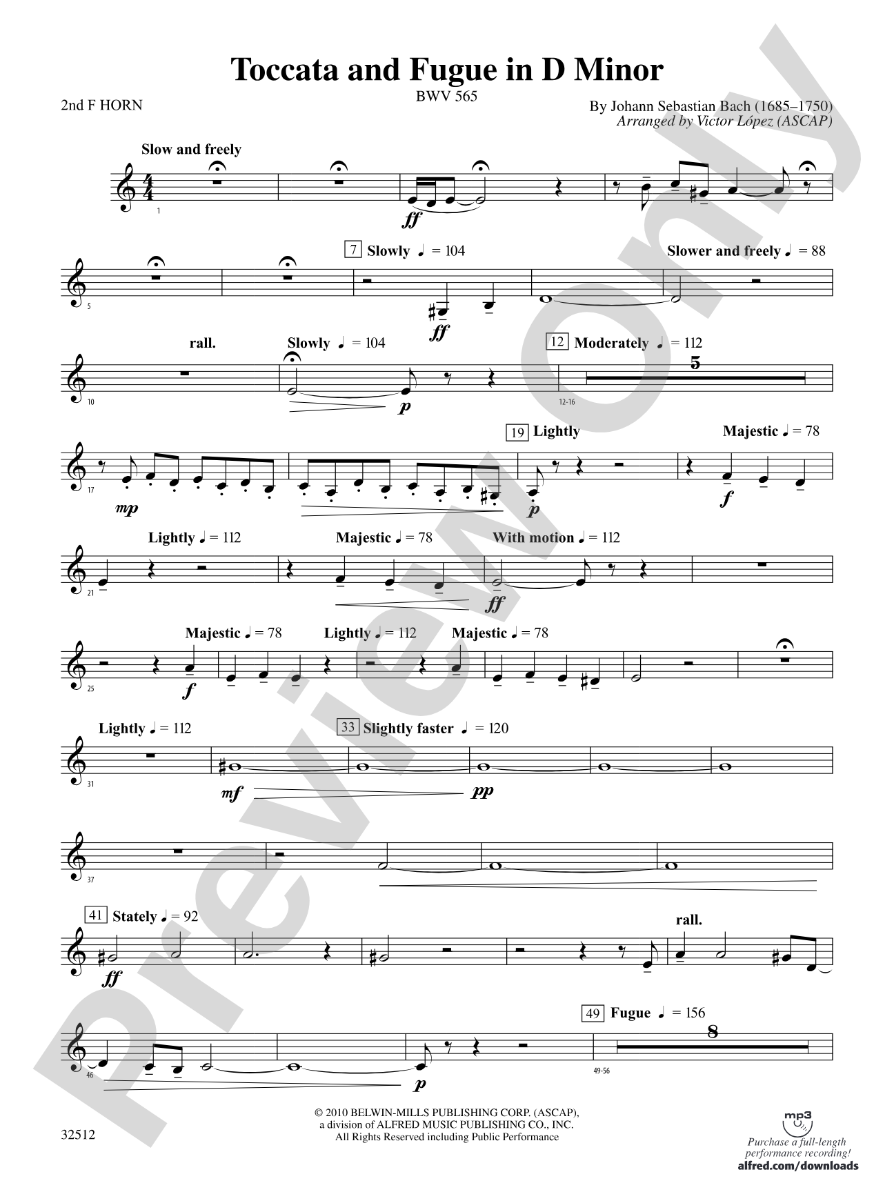 Toccata and Fugue in D Minor: 2nd F Horn