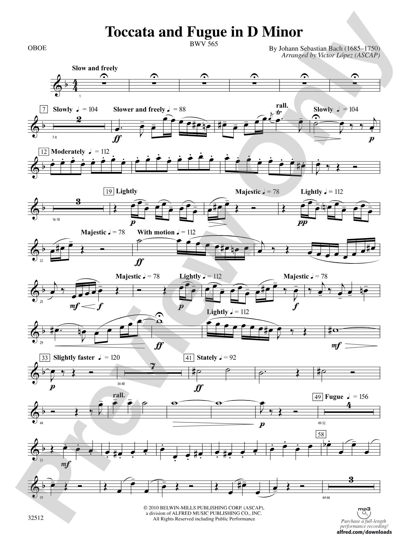 Toccata and Fugue in D Minor: Oboe