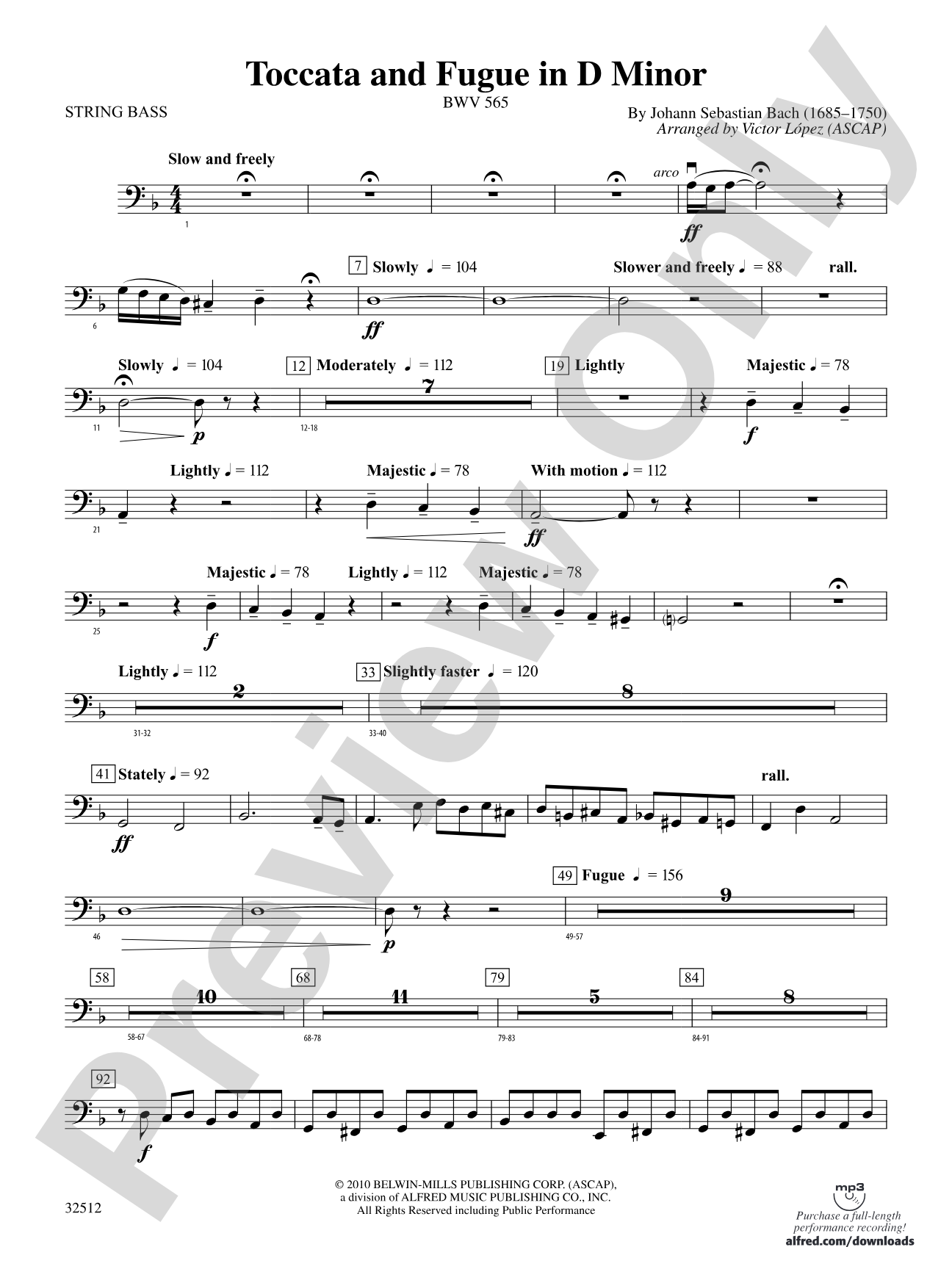 Toccata and Fugue in D Minor: String Bass