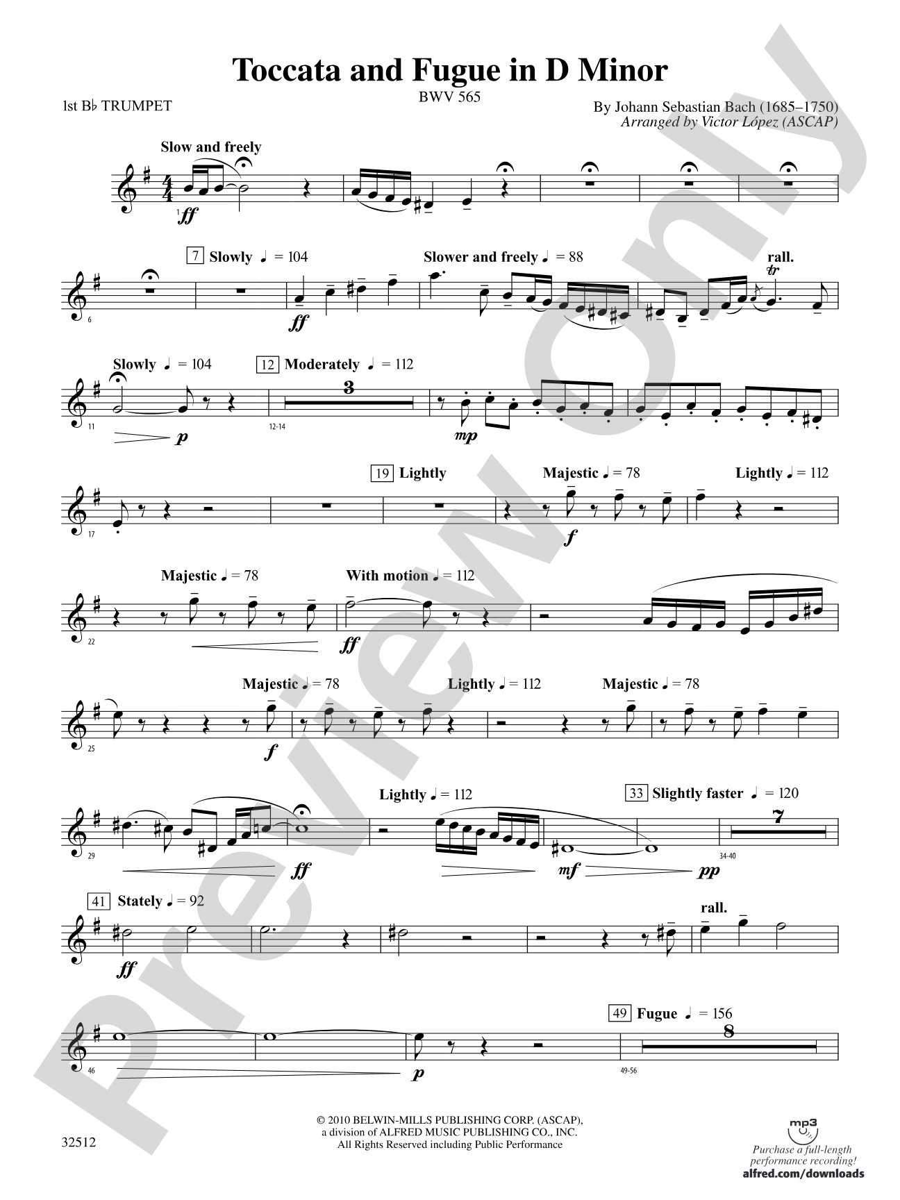 Toccata and Fugue in D Minor: 1st B-flat Trumpet
