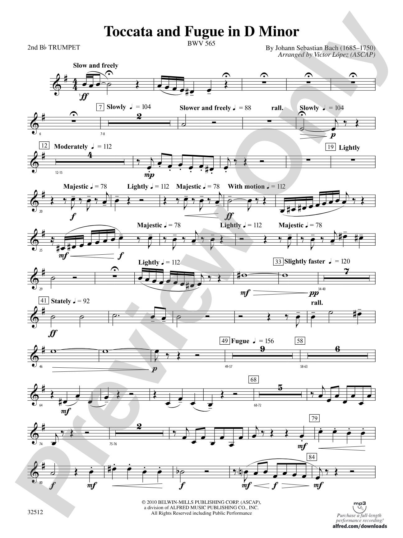 Toccata and Fugue in D Minor: 2nd B-flat Trumpet