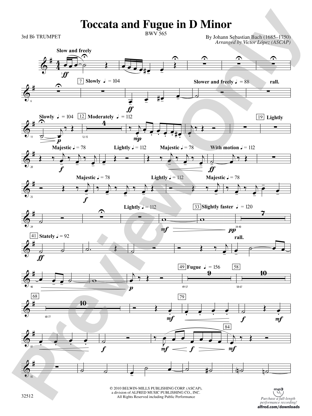 Toccata and Fugue in D Minor: 3rd B-flat Trumpet