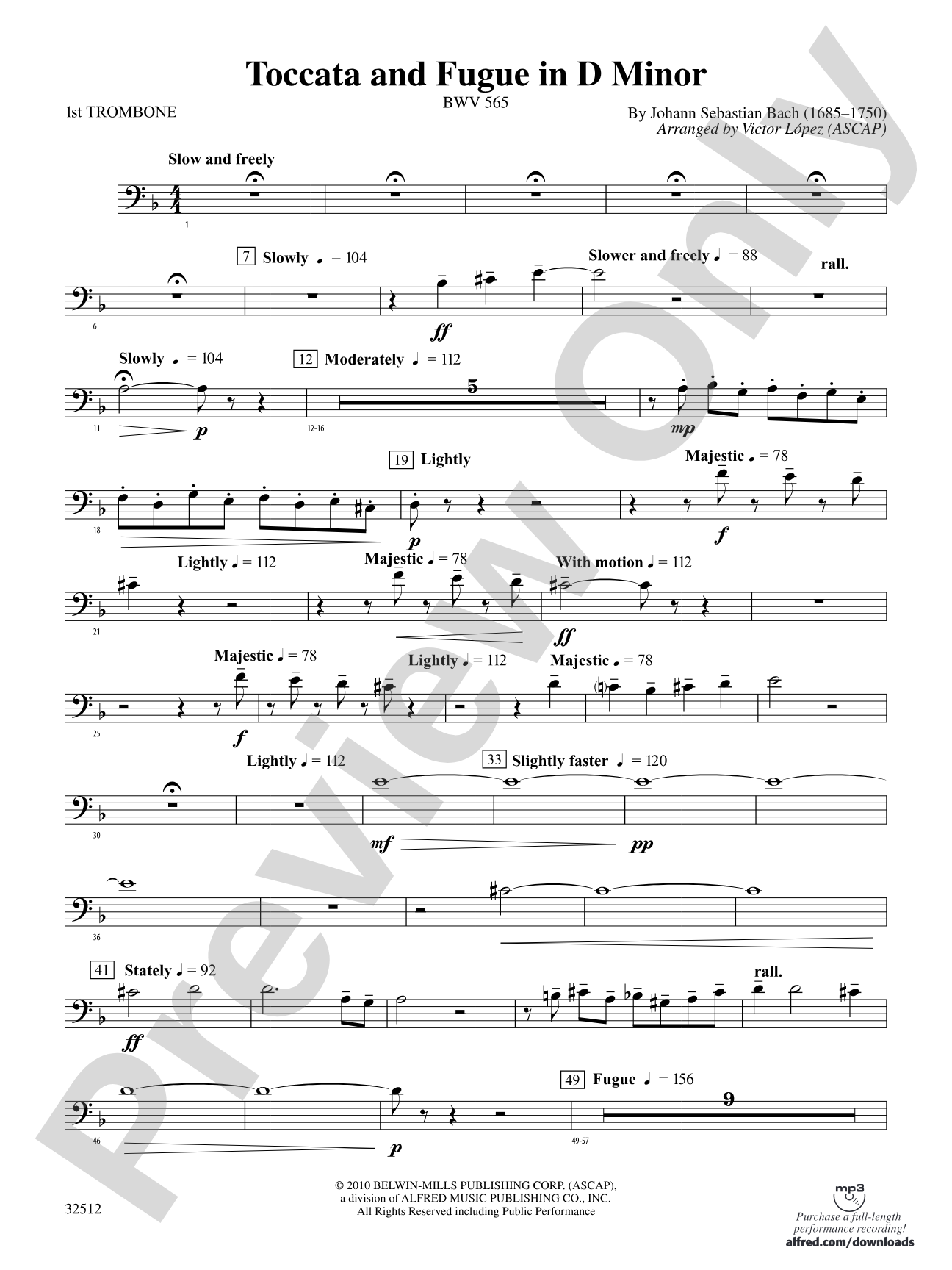 Toccata and Fugue in D Minor: 1st Trombone