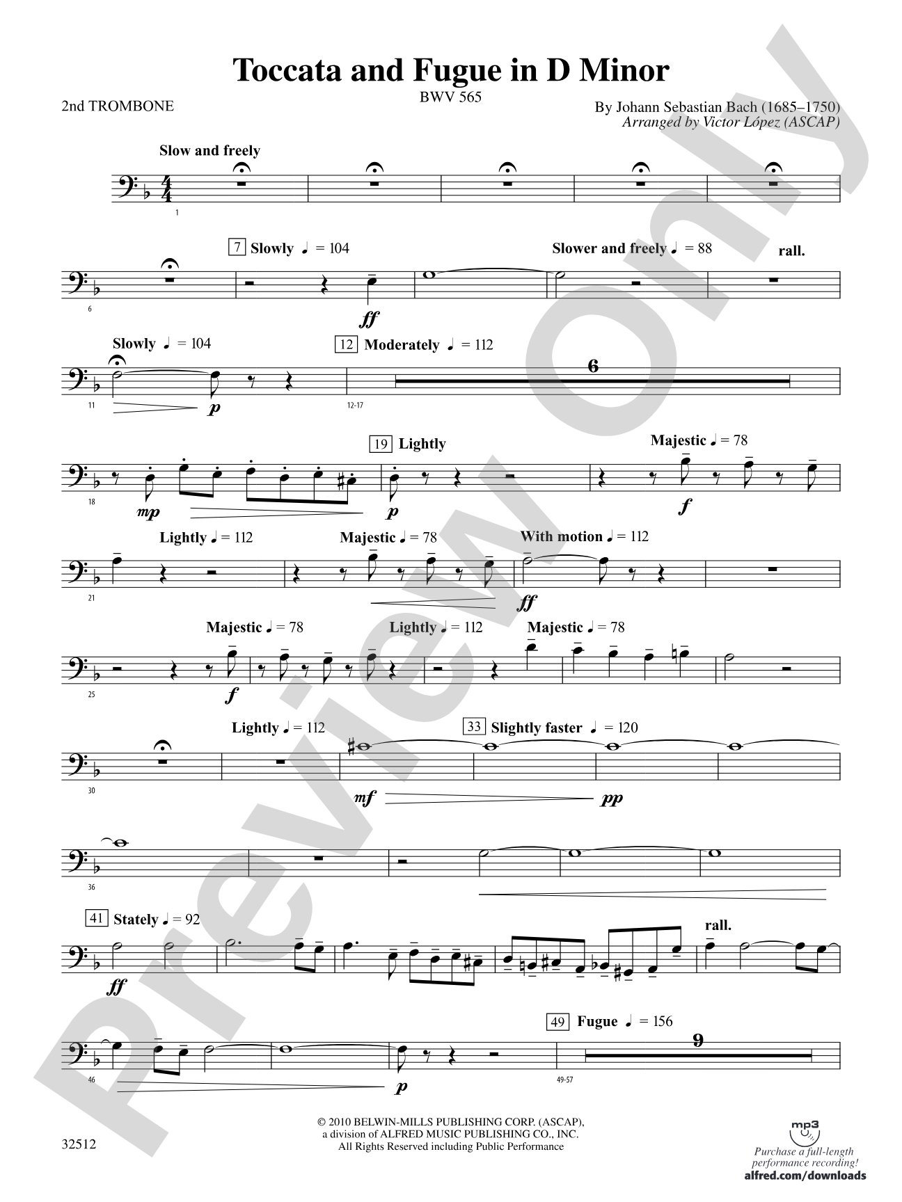 Toccata and Fugue in D Minor: 2nd Trombone