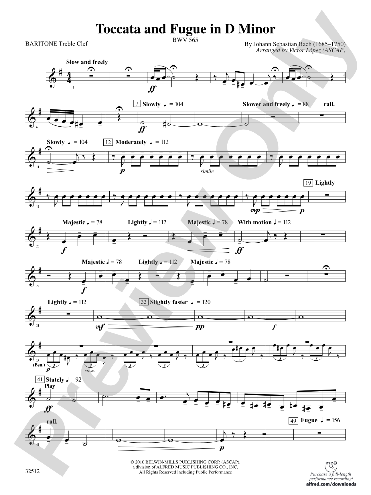 Toccata and Fugue in D Minor: (wp) Baritone T.C.