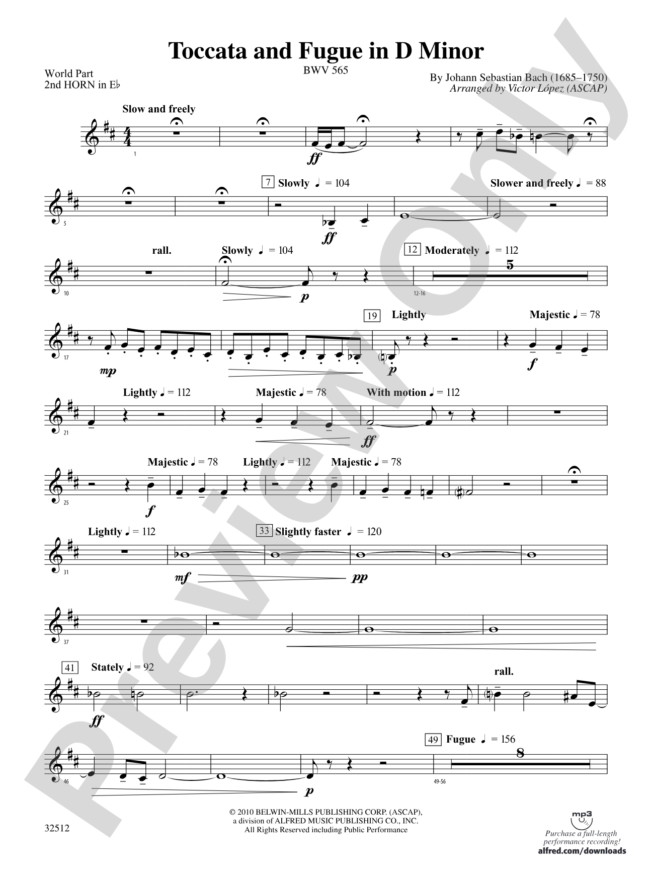 Toccata and Fugue in D Minor: (wp) 2nd Horn in E-flat