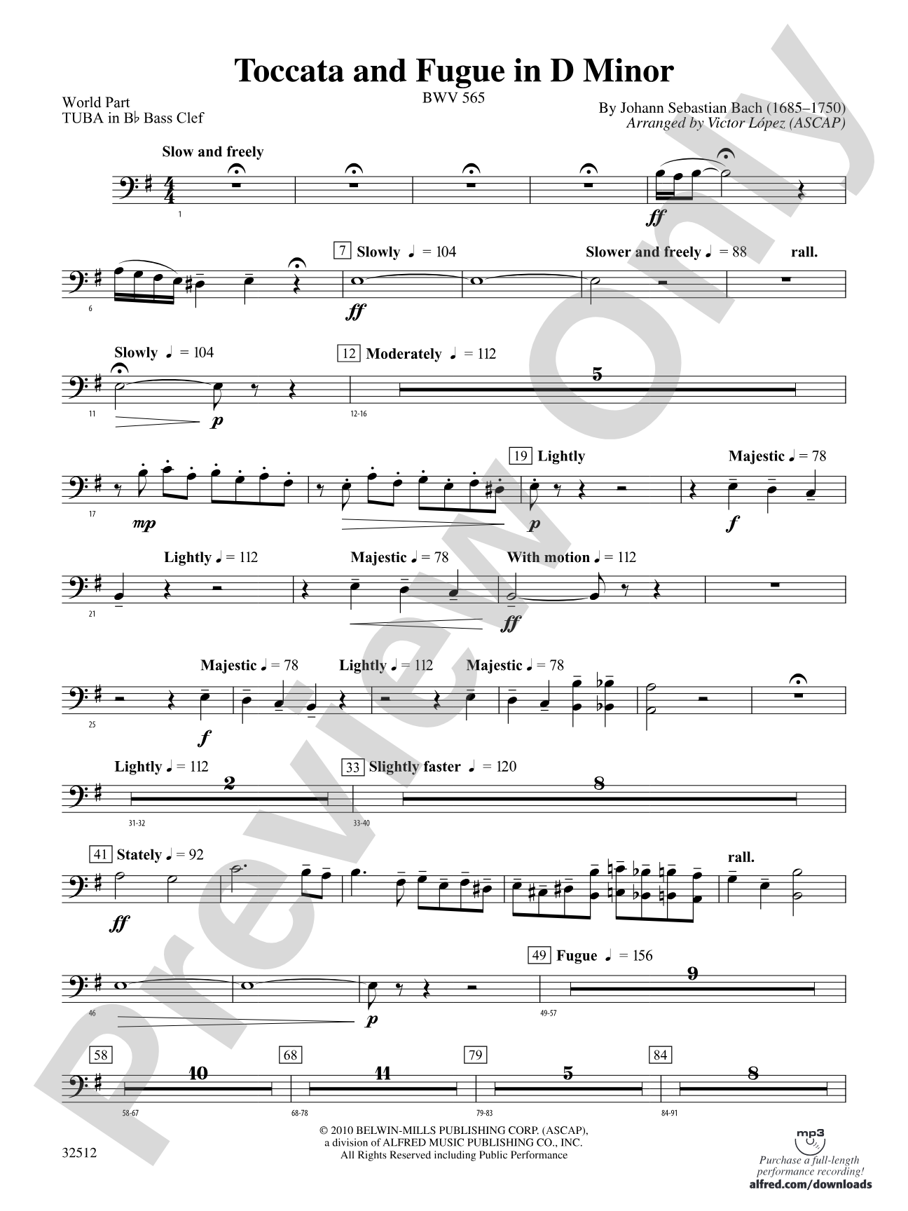 Toccata and Fugue in D Minor: (wp) B-flat Tuba B.C.