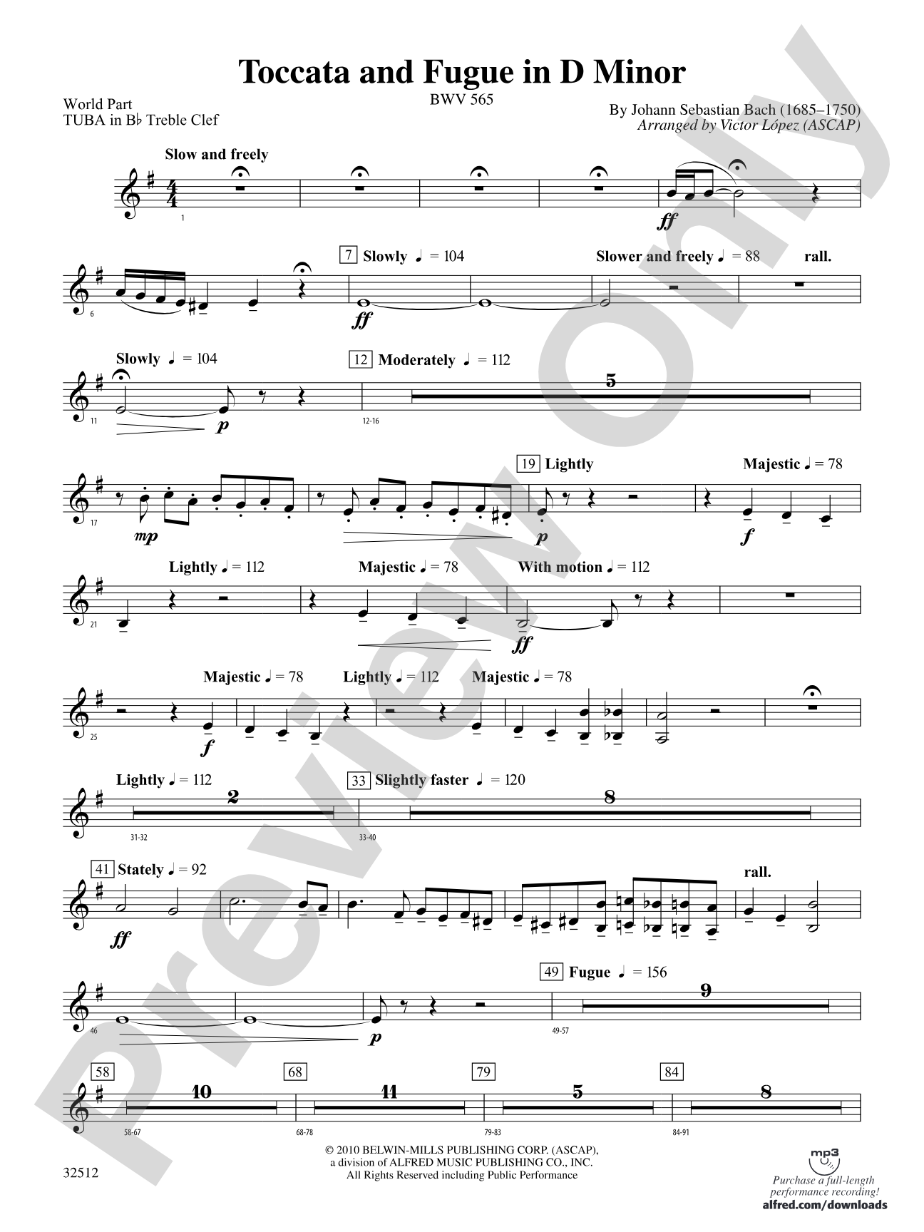 Toccata and Fugue in D Minor: (wp) B-flat Tuba T.C.