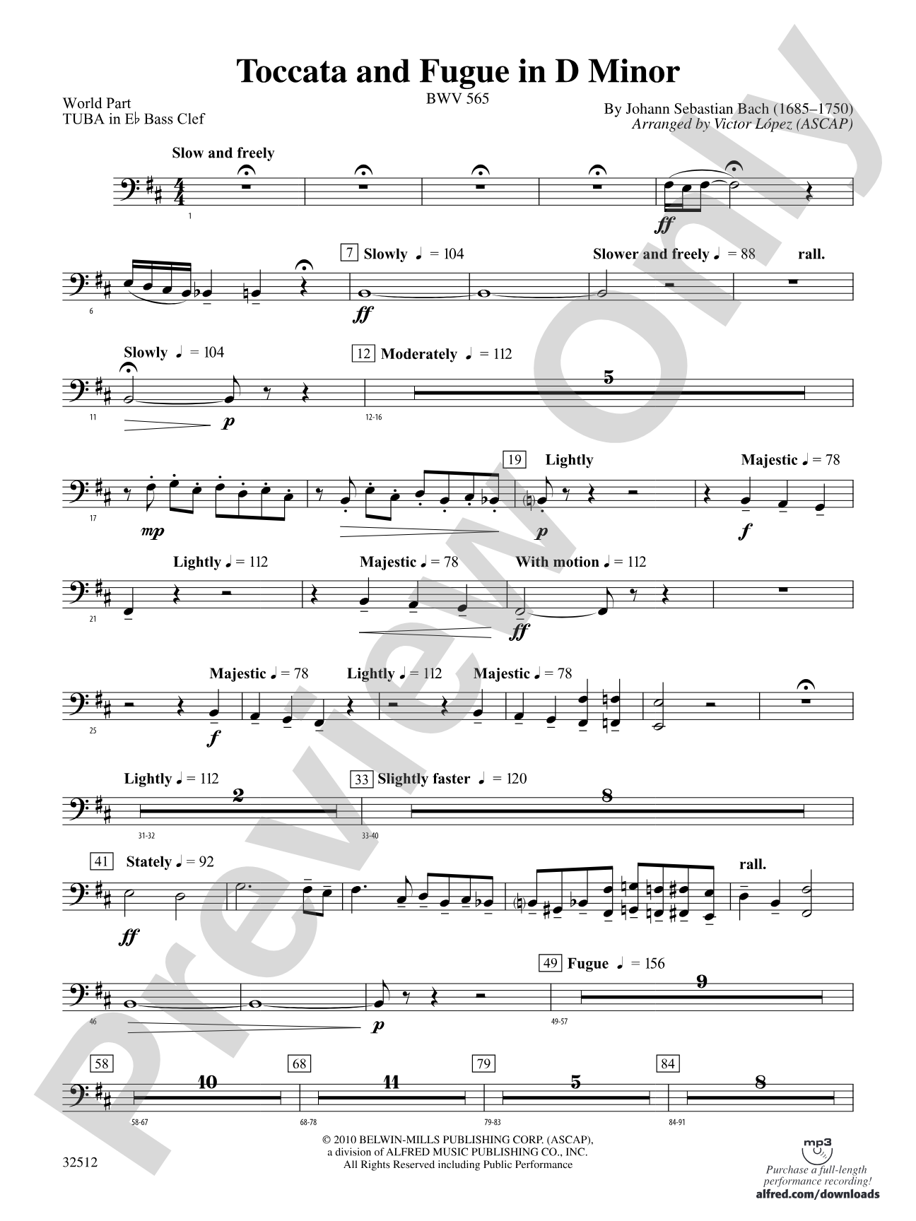 Toccata and Fugue in D Minor: (wp) E-flat Tuba B.C.