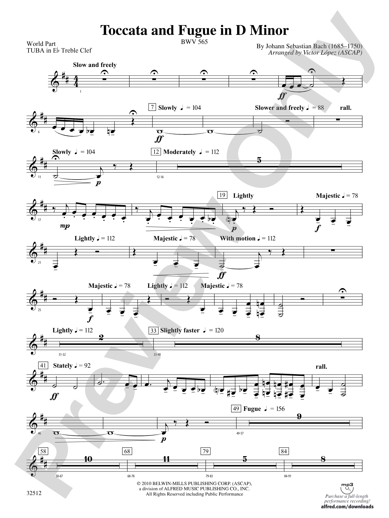 Toccata and Fugue in D Minor: (wp) E-flat Tuba T.C.
