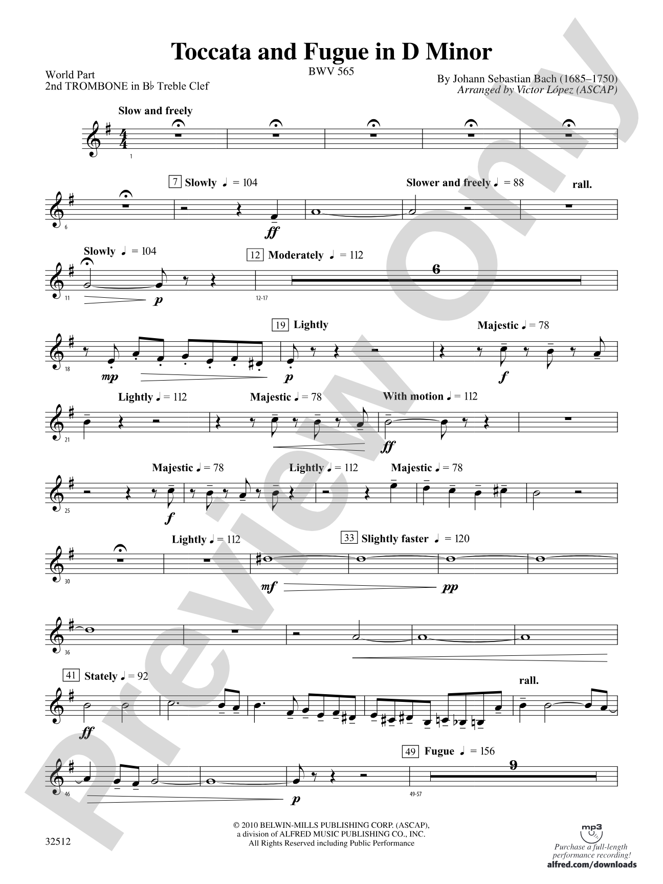 Toccata and Fugue in D Minor: (wp) 2nd B-flat Trombone T.C.