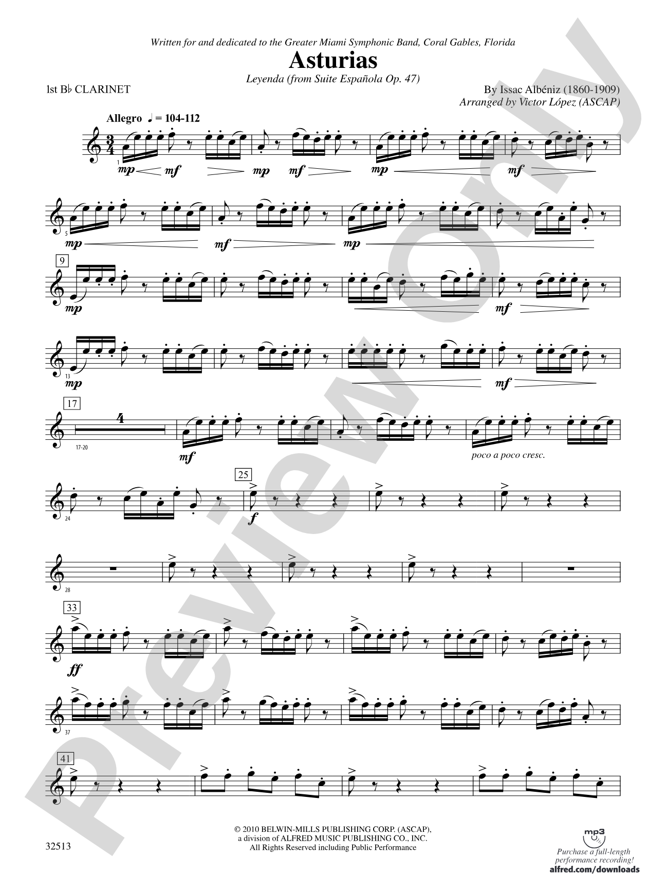 Asturias: 1st B-flat Clarinet