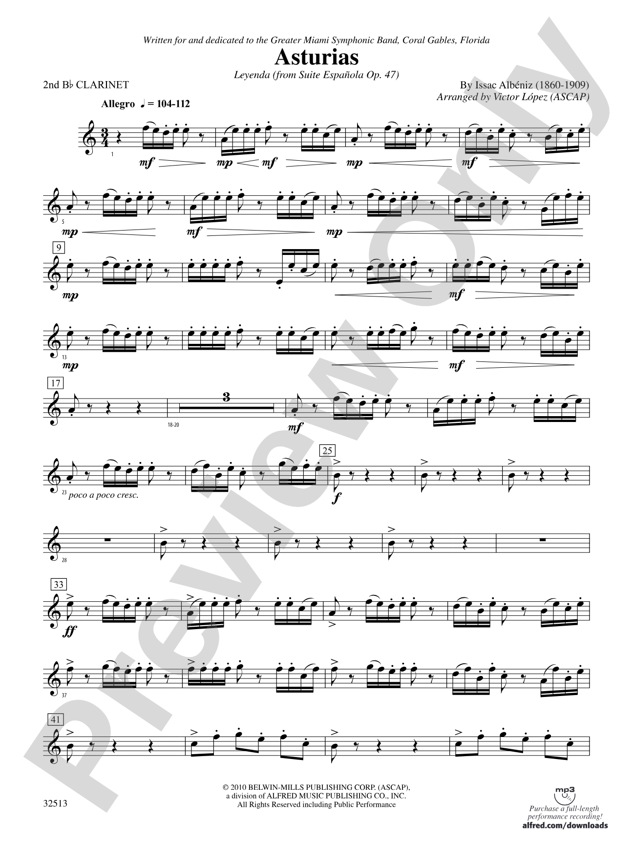Asturias: 2nd B-flat Clarinet