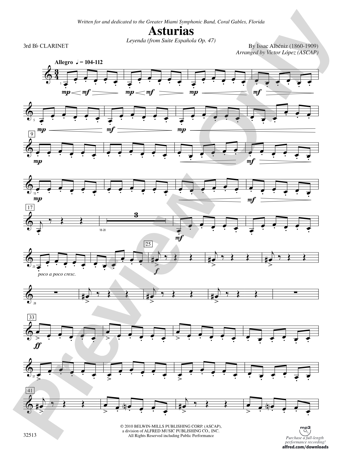 Asturias: 3rd B-flat Clarinet