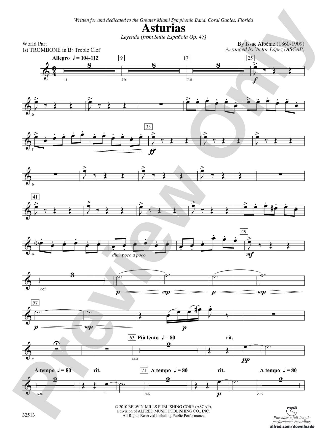 Asturias: (wp) 1st B-flat Trombone T.C.