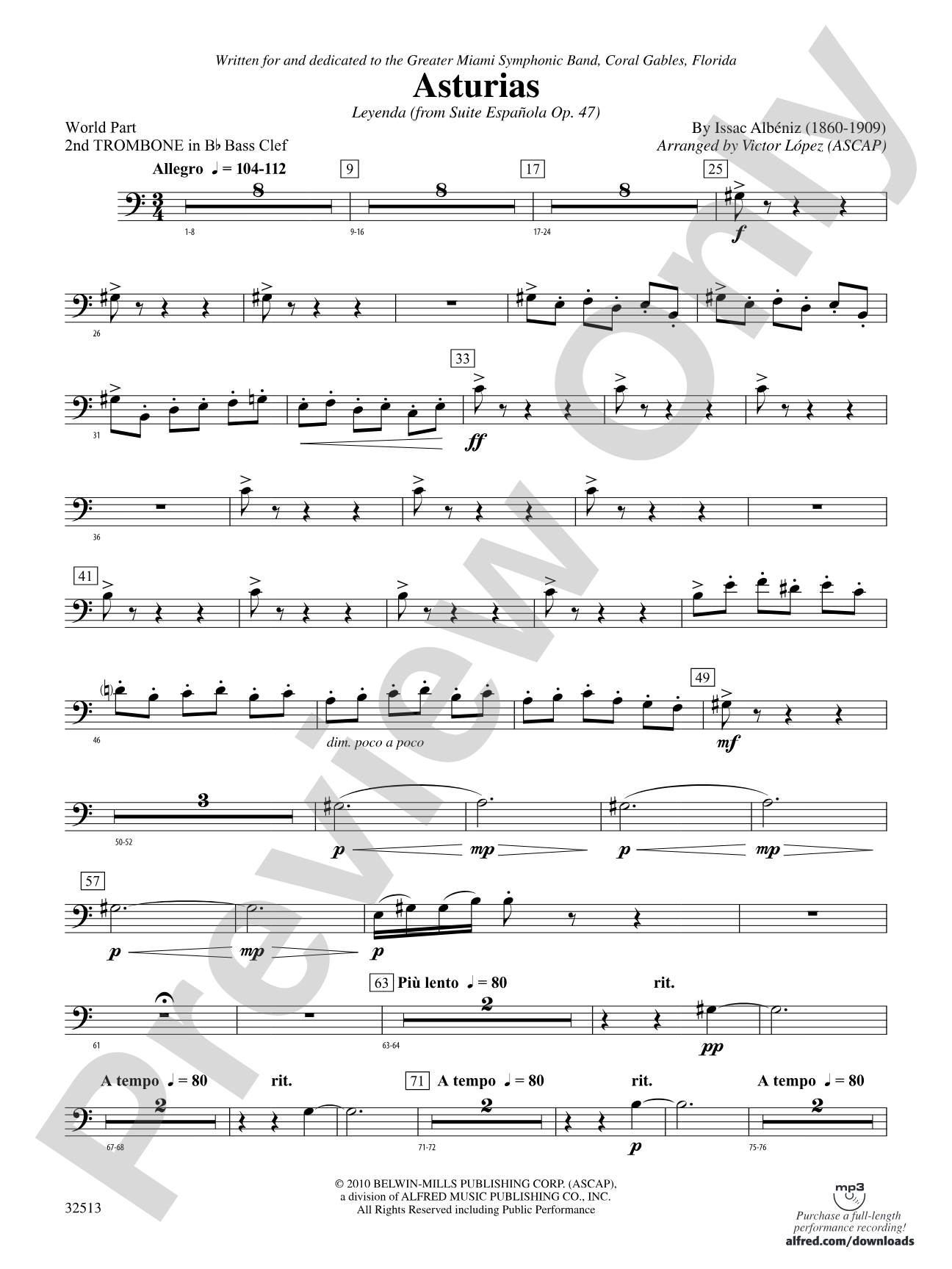 Asturias: (wp) 2nd B-flat Trombone B.C.