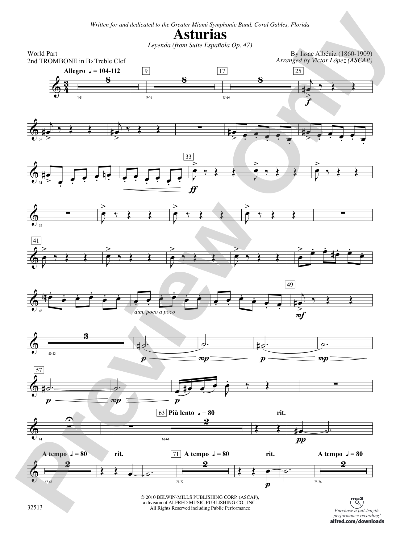 Asturias: (wp) 2nd B-flat Trombone T.C.